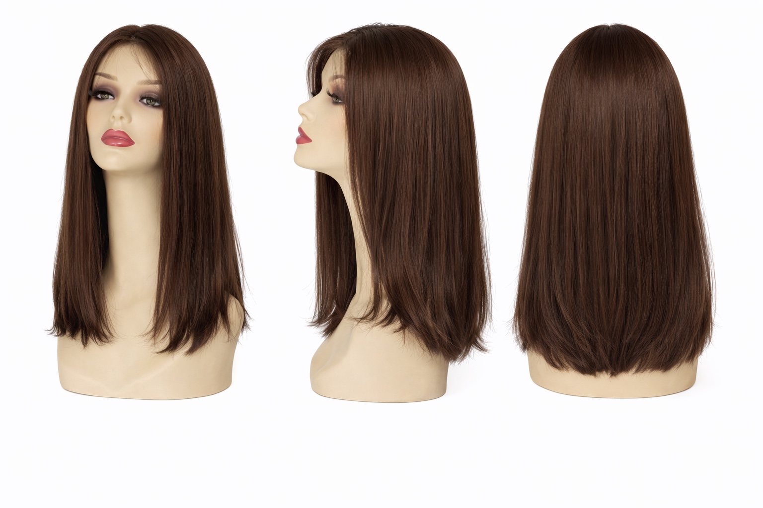 #4 Châtain — Perruque synthétique lisse 40 cm — Front Lace Wig