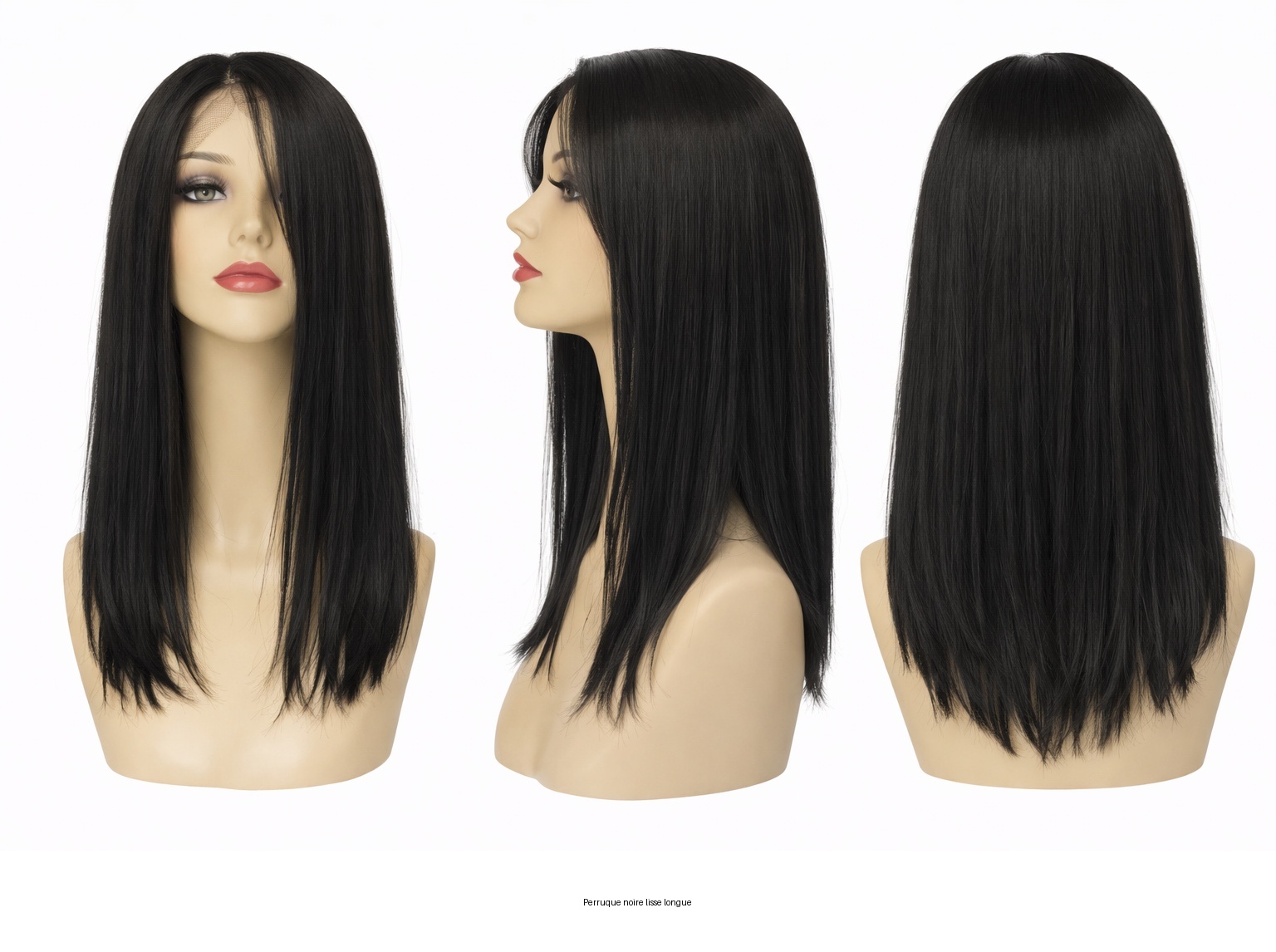 #1B Noir clair — Perruque synthétique lisse 50 cm — Front Lace Wig