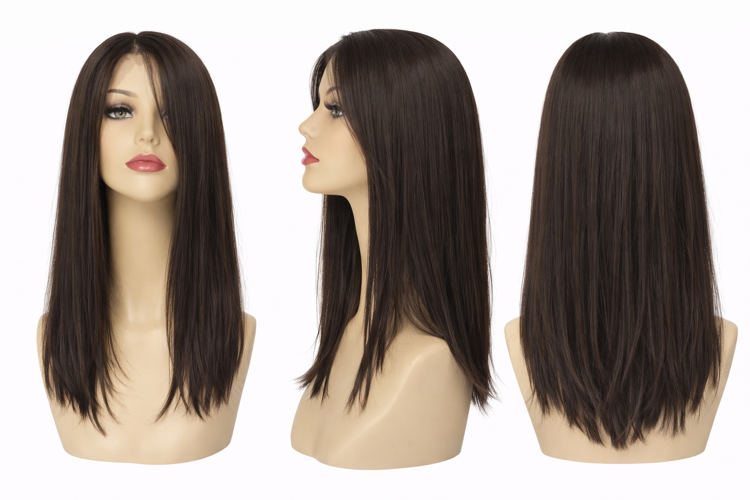 #4 Châtain — Perruque synthétique lisse 50 cm — Front Lace Wig
