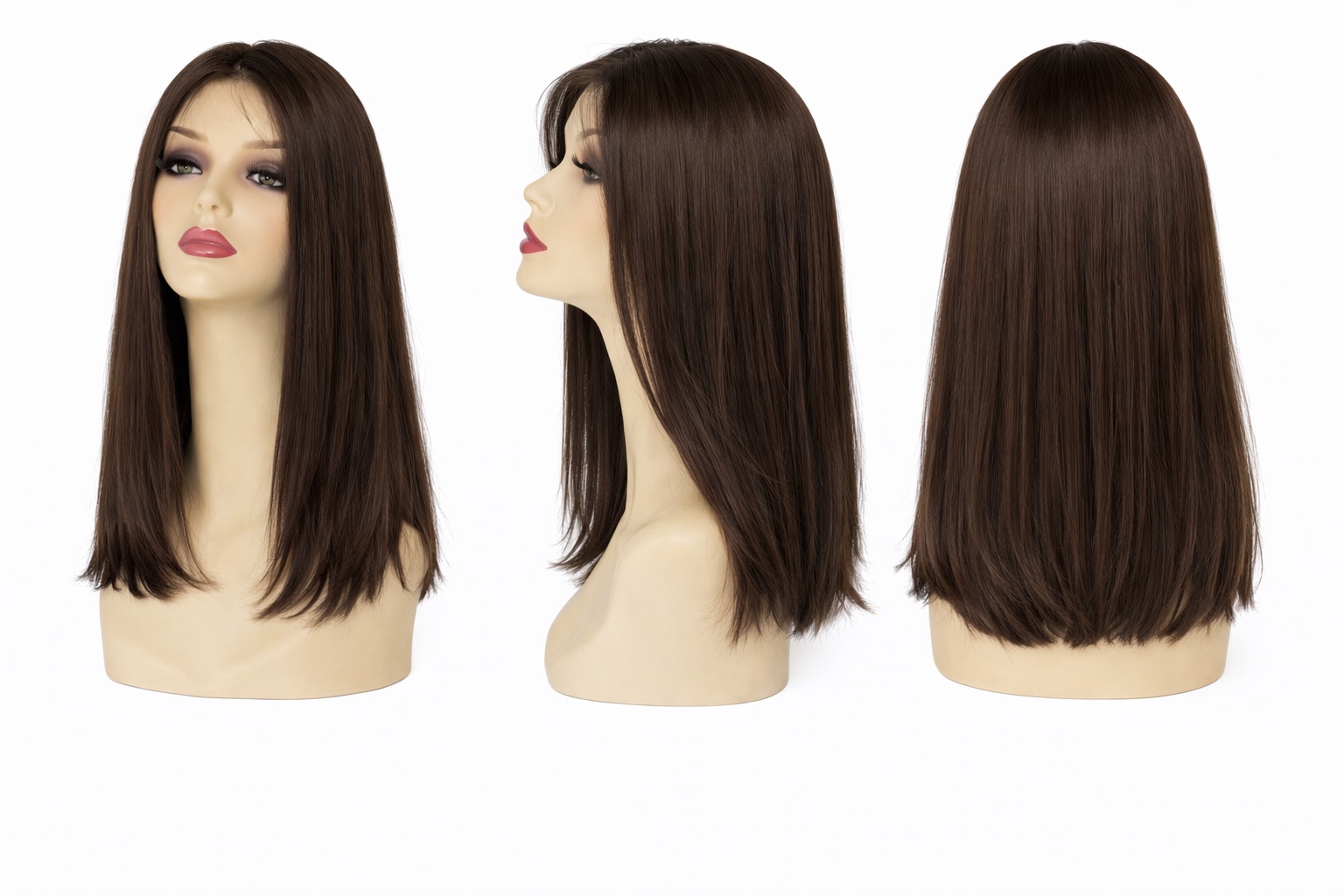 #6 Noisette — Perruque synthétique lisse 50 cm — Front Lace Wig