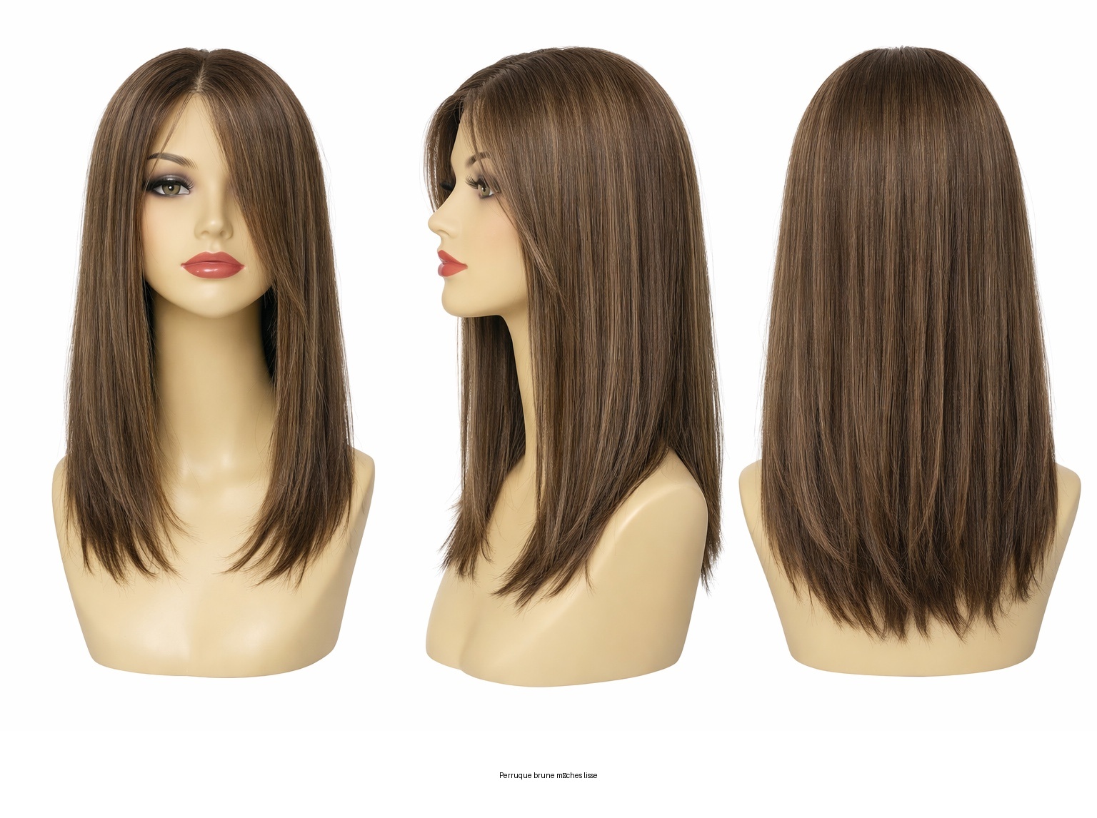 #8 Noisette clair — Perruque synthétique lisse 50 cm — Front Lace Wig