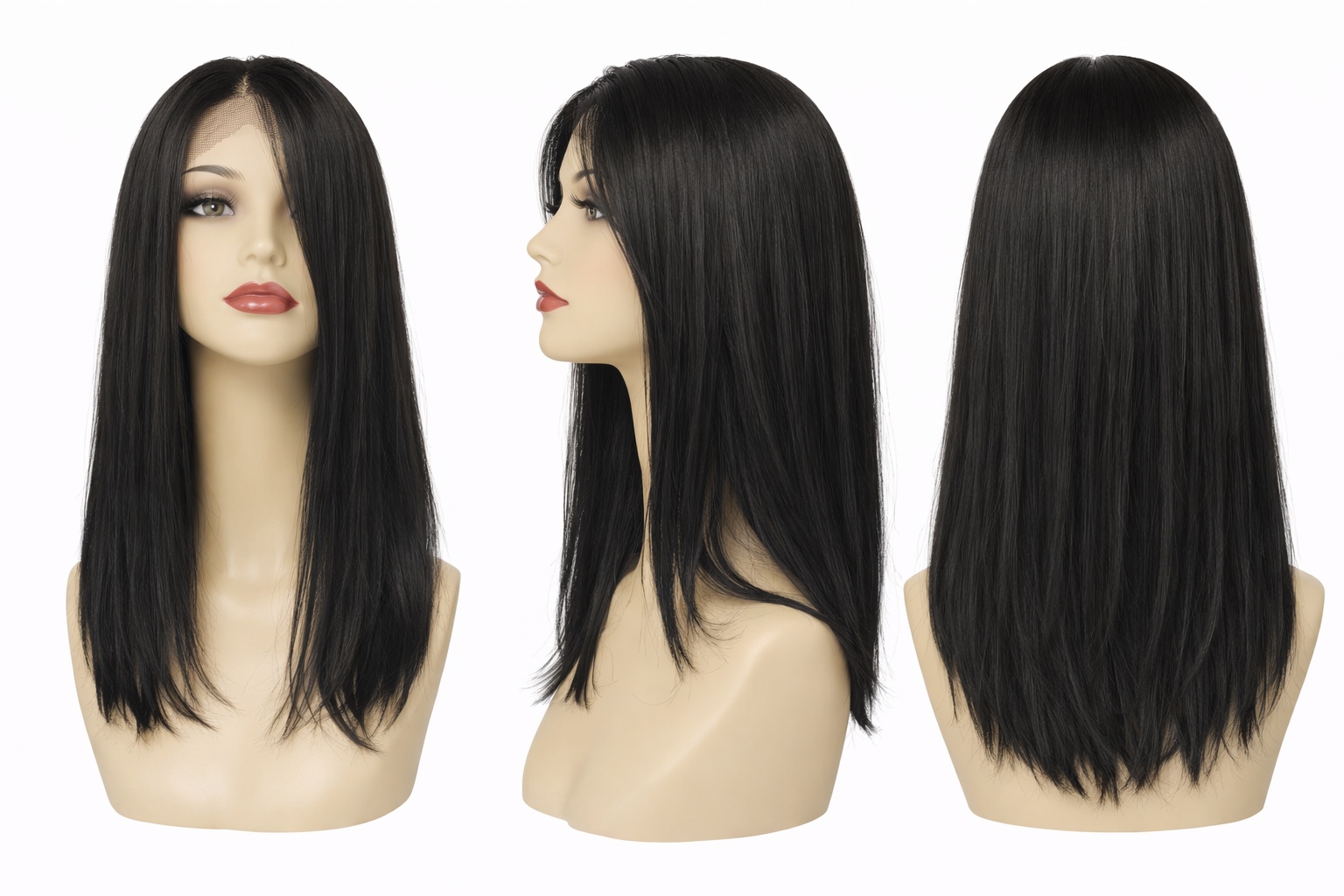 #1 Noir — Perruque synthétique lisse 55 cm — Front Lace Wig
