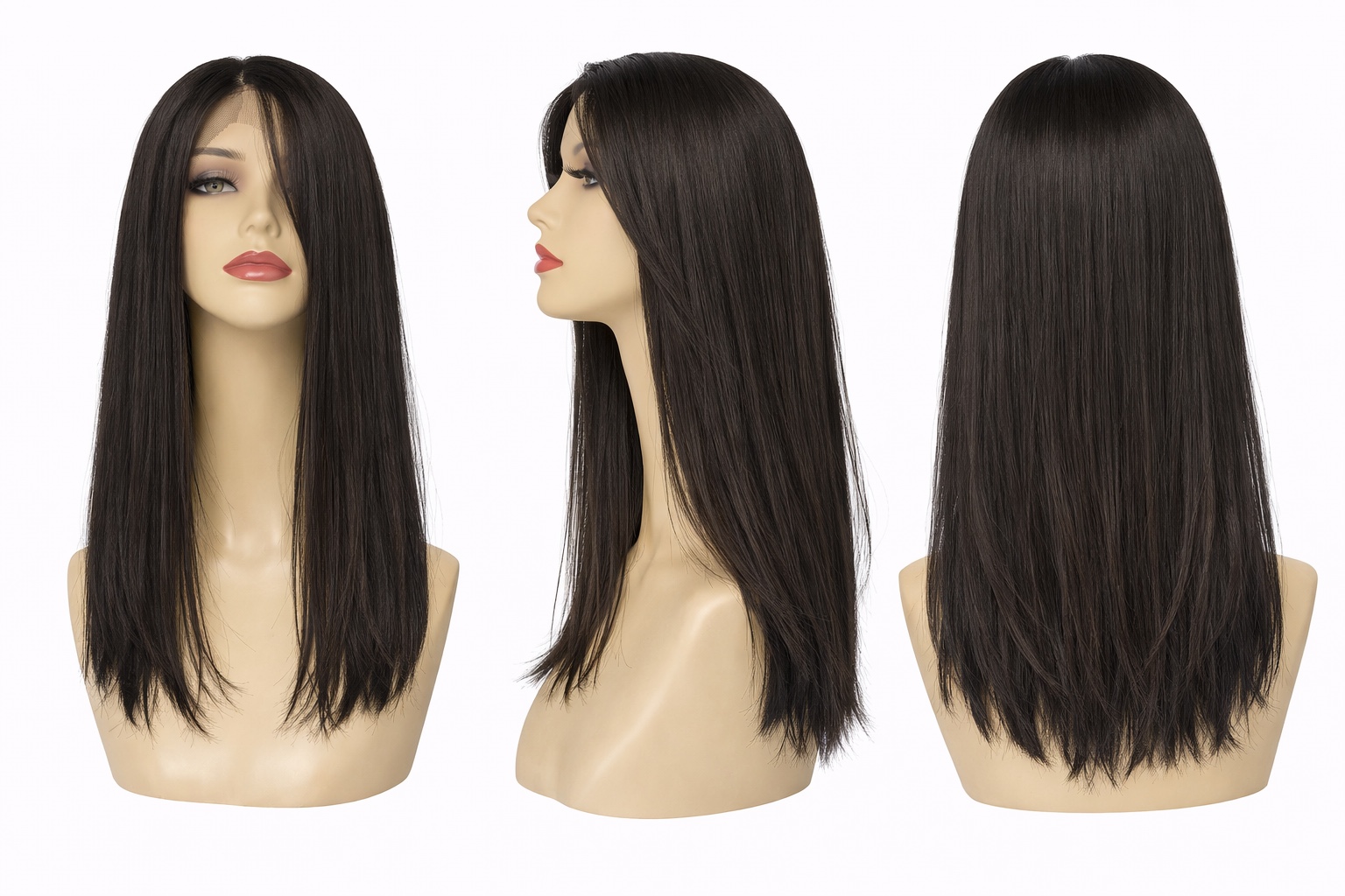 #2 Brun — Perruque synthétique lisse 55 cm — Front Lace Wig