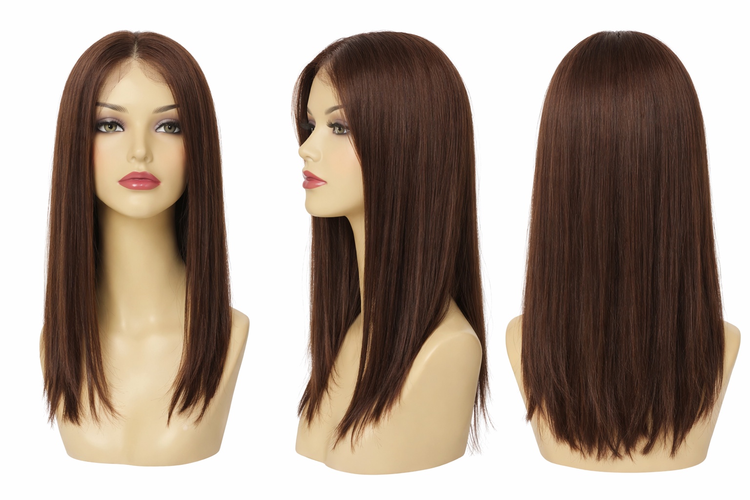 #4 Châtain — Perruque synthétique lisse 55 cm — Front Lace Wig