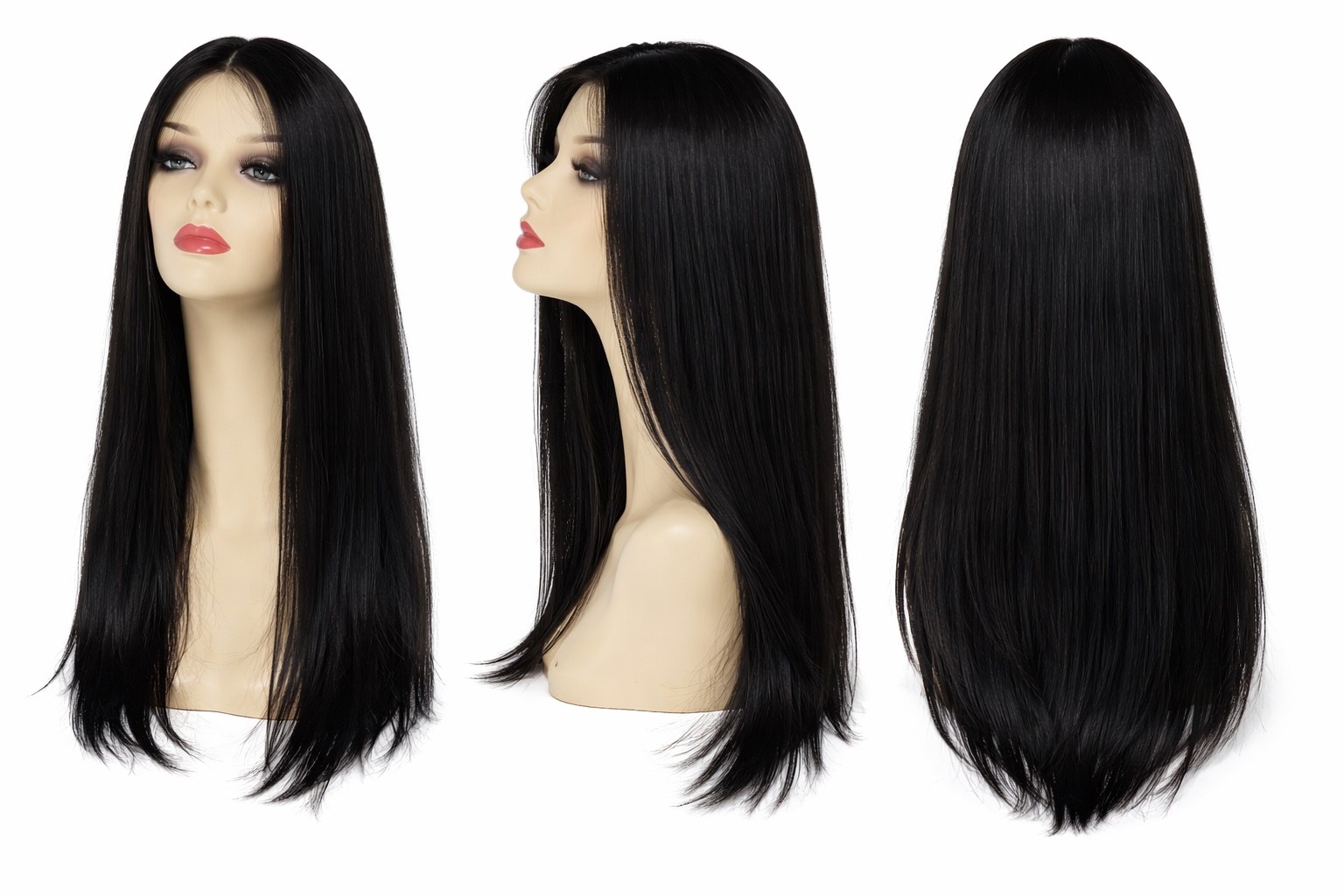 #1 Noir — Perruque synthétique lisse 60 cm — Front Lace Wig