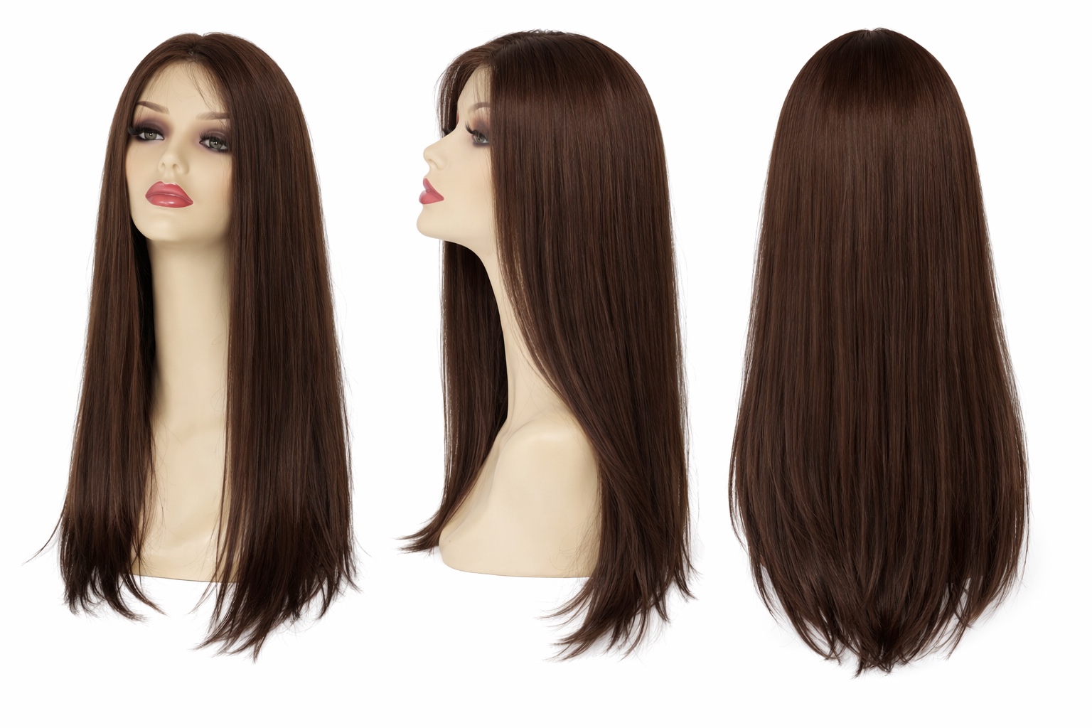 #4 Châtain — Perruque synthétique lisse 60 cm — Front Lace Wig