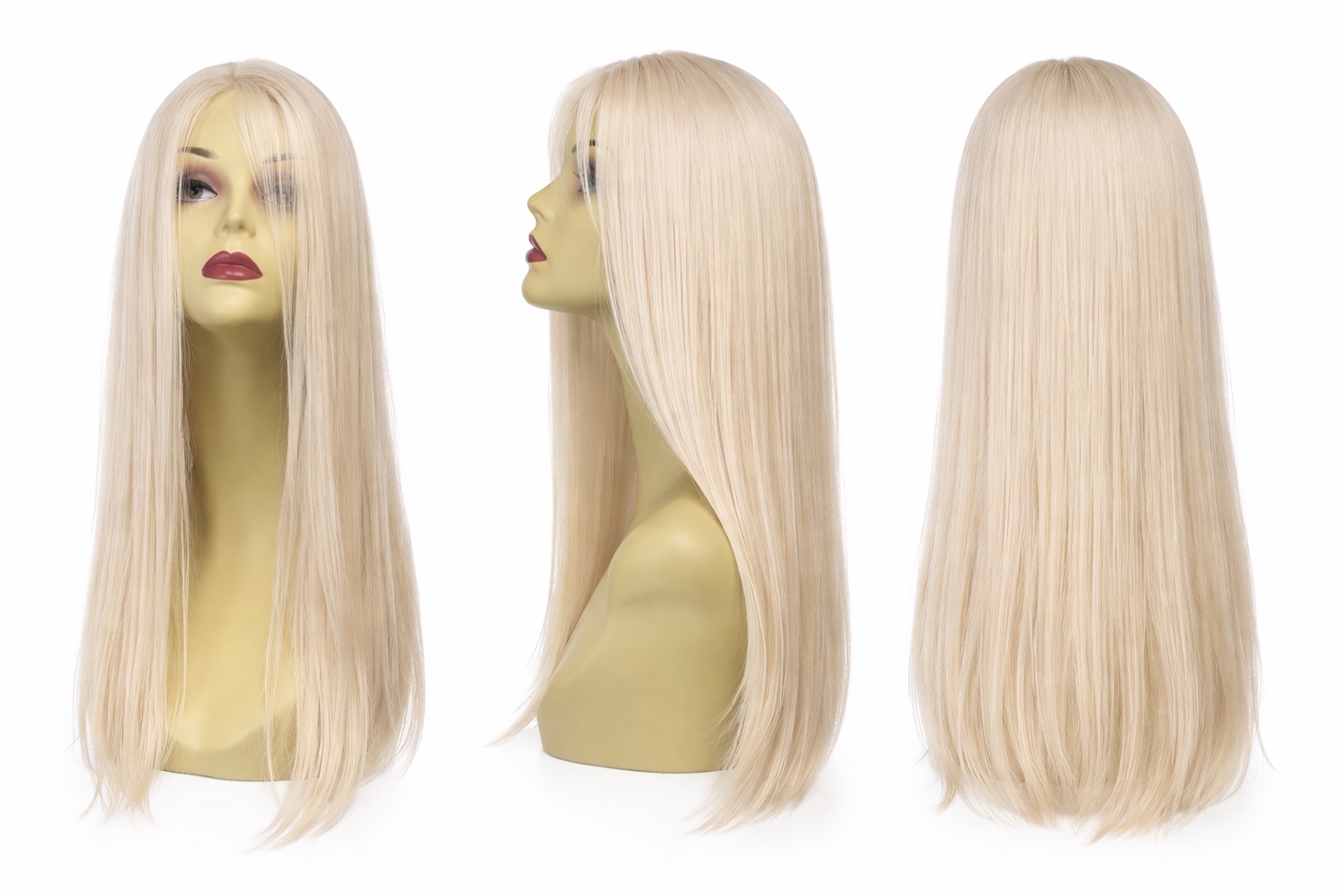 Perruque synthétique lisse Blond blanc — 60 cm — Front Lace Wig