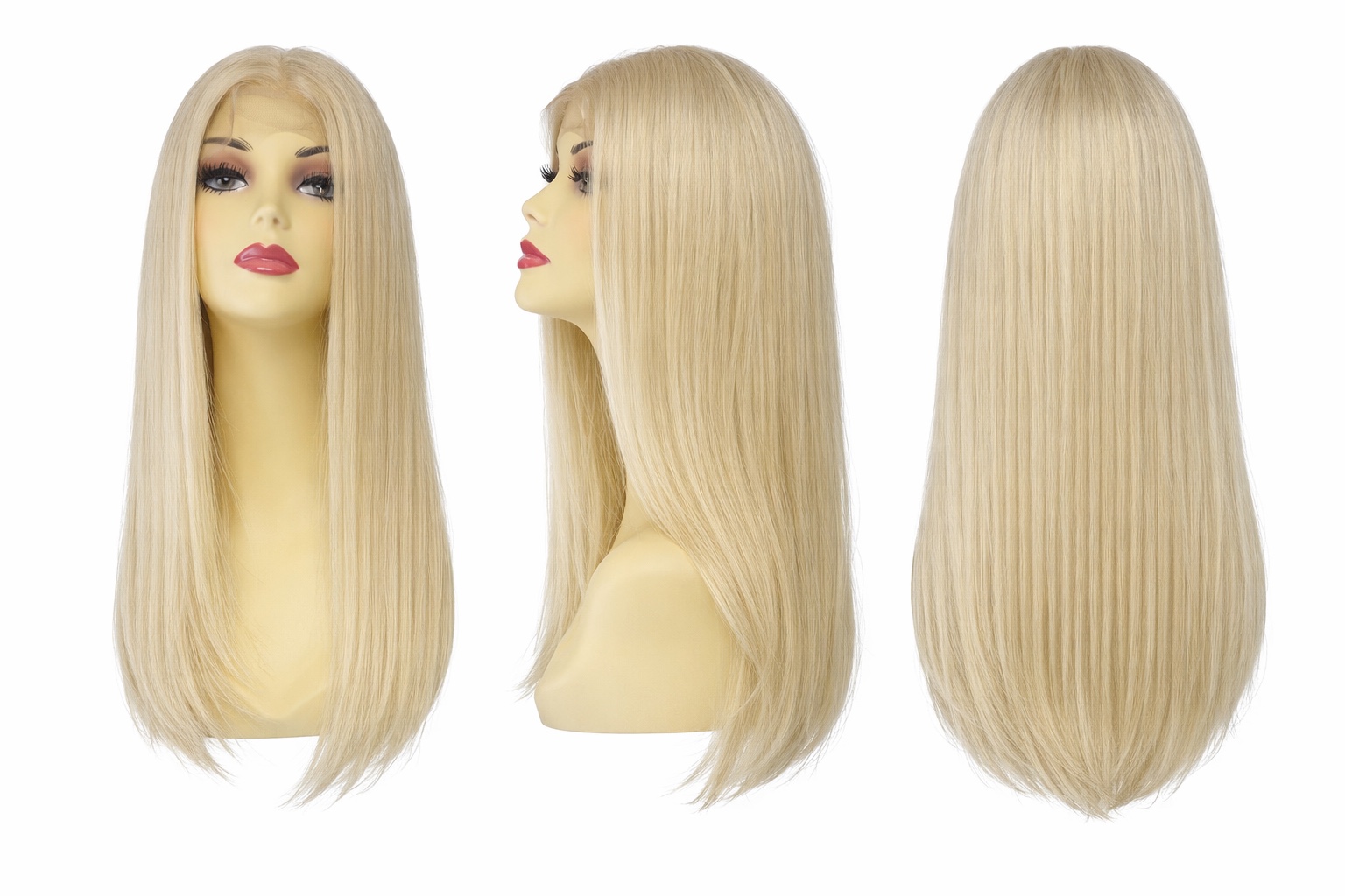 #613 Blond platine — Perruque synthétique lisse 60 cm — Front Lace Wig