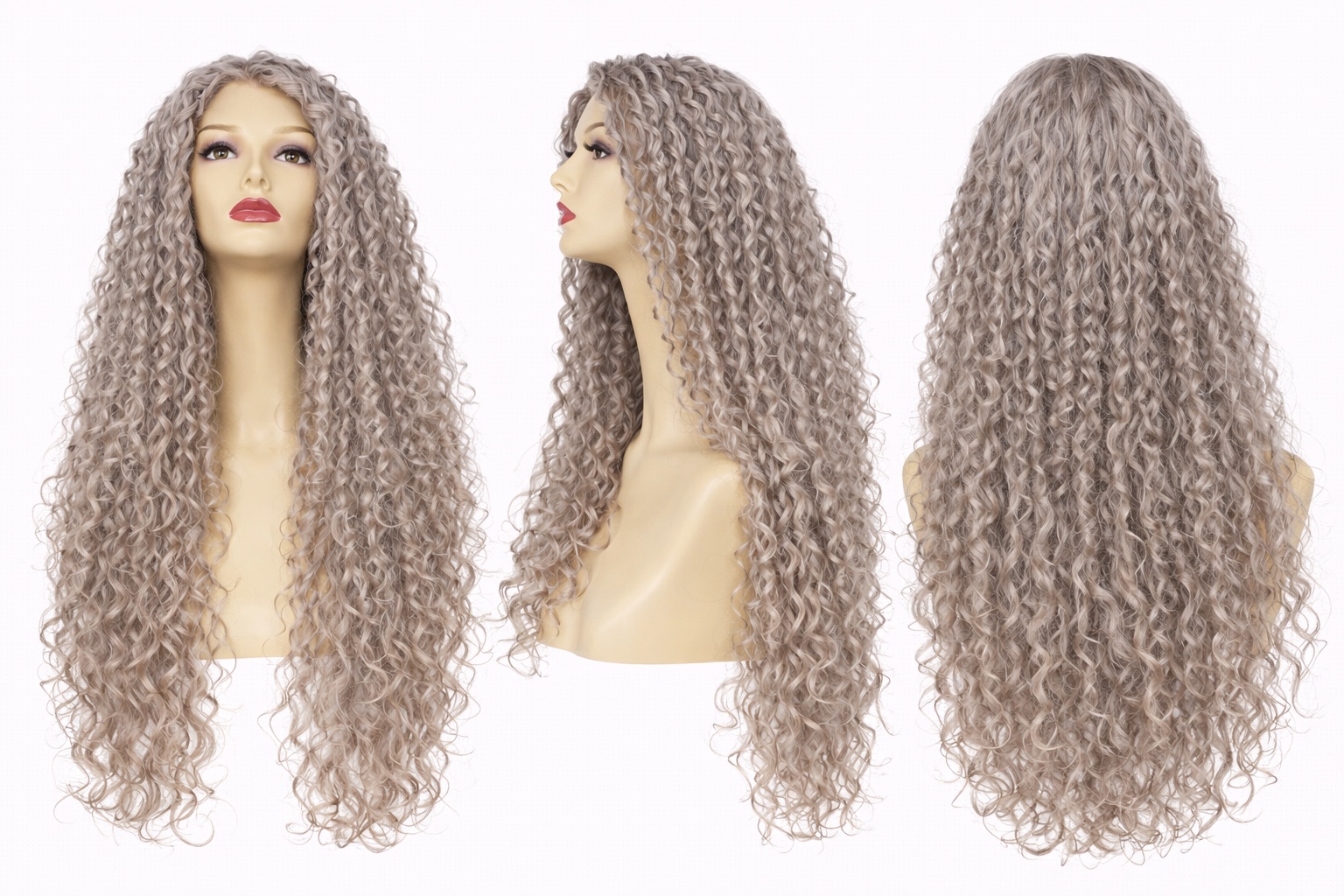 Perruque synthétique bouclée Gris — 70 cm — Front Lace Wig