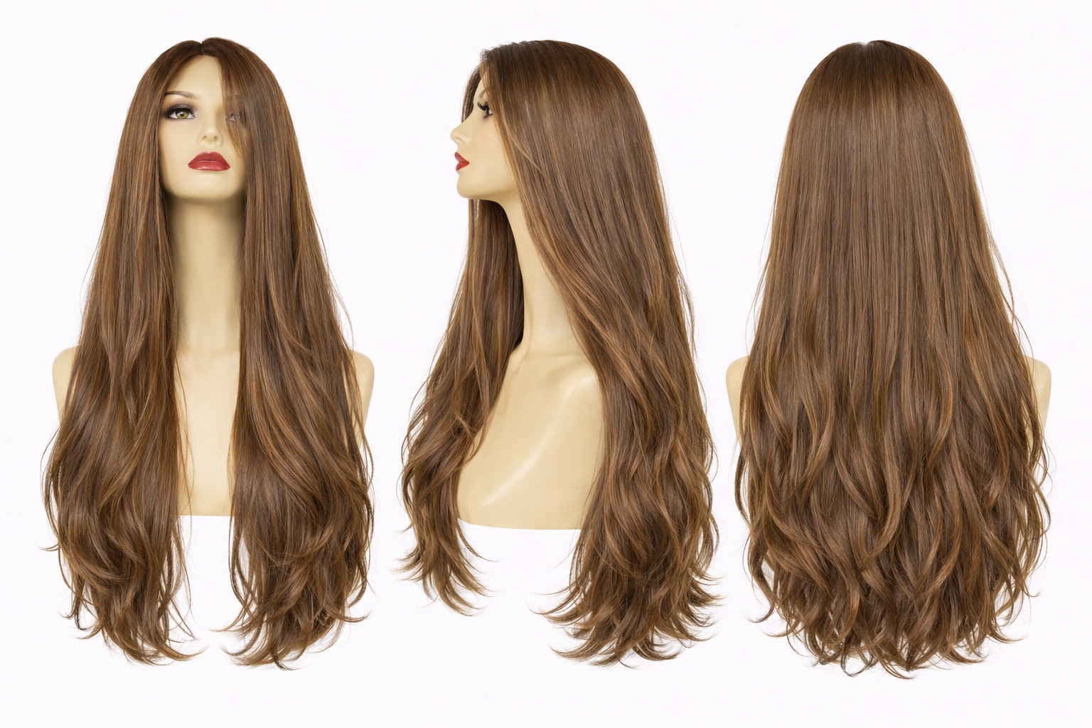 #10 Blond foncé — Perruque synthétique lisse 70 cm — Front Lace Wig