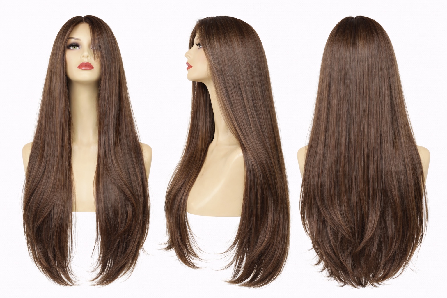Perruque synthétique lisse Châtain — 70 cm — Front Lace Wig