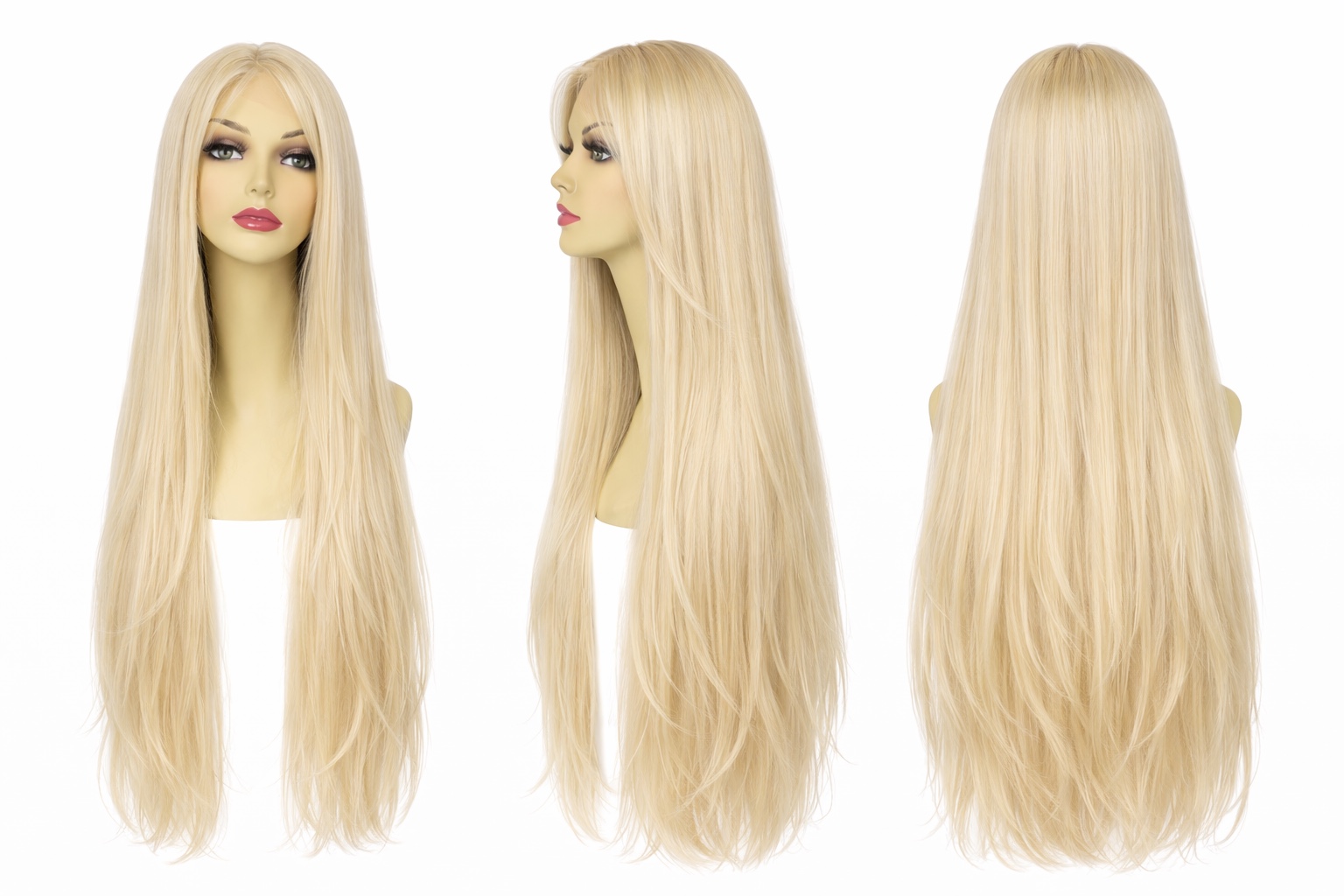 #613 Blond platine — Perruque synthétique lisse 70 cm — Front Lace Wig