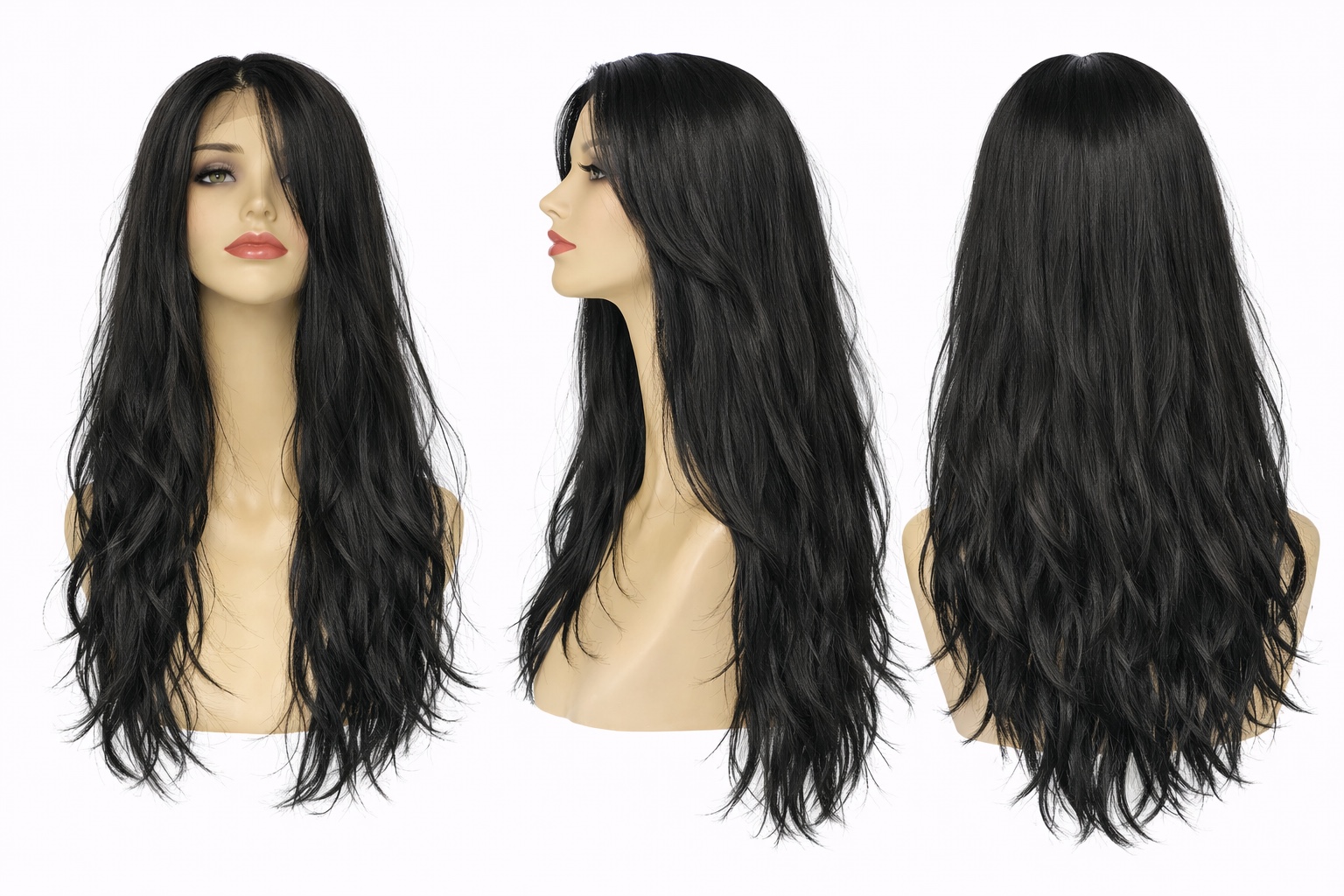 Perruque synthétique ondulée Noir — 70 cm — Front Lace Wig