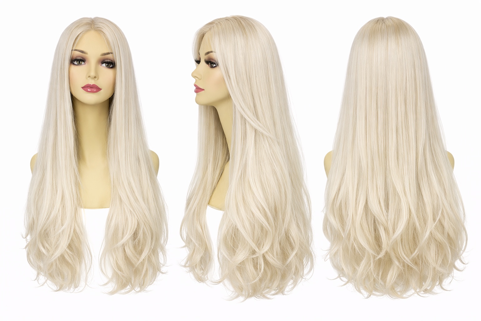 #90 Blond polaire — Perruque synthétique ondulée naturelle 70 cm — Front Lace Wig