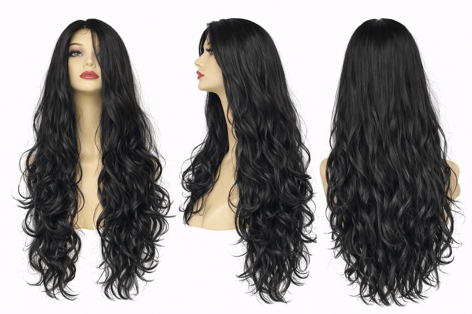 Perruque synthétique ondulée Noir — 70 cm — Front Lace Wig