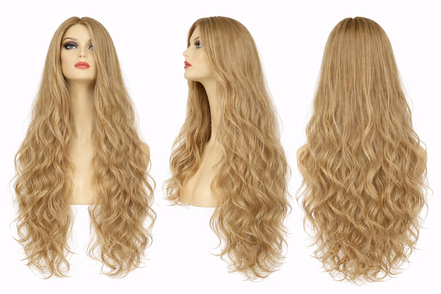 Perruque synthétique ondulée Blond vénitien — 70 cm — Front Lace Wig