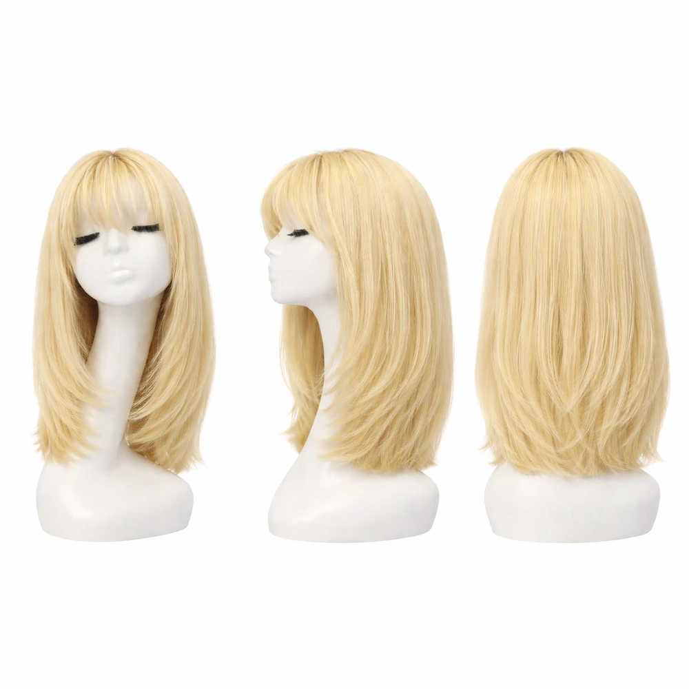 Perruque naturelle lisse Blond blanc avec frange — 40 cm — Front Lace Wig – Image 2