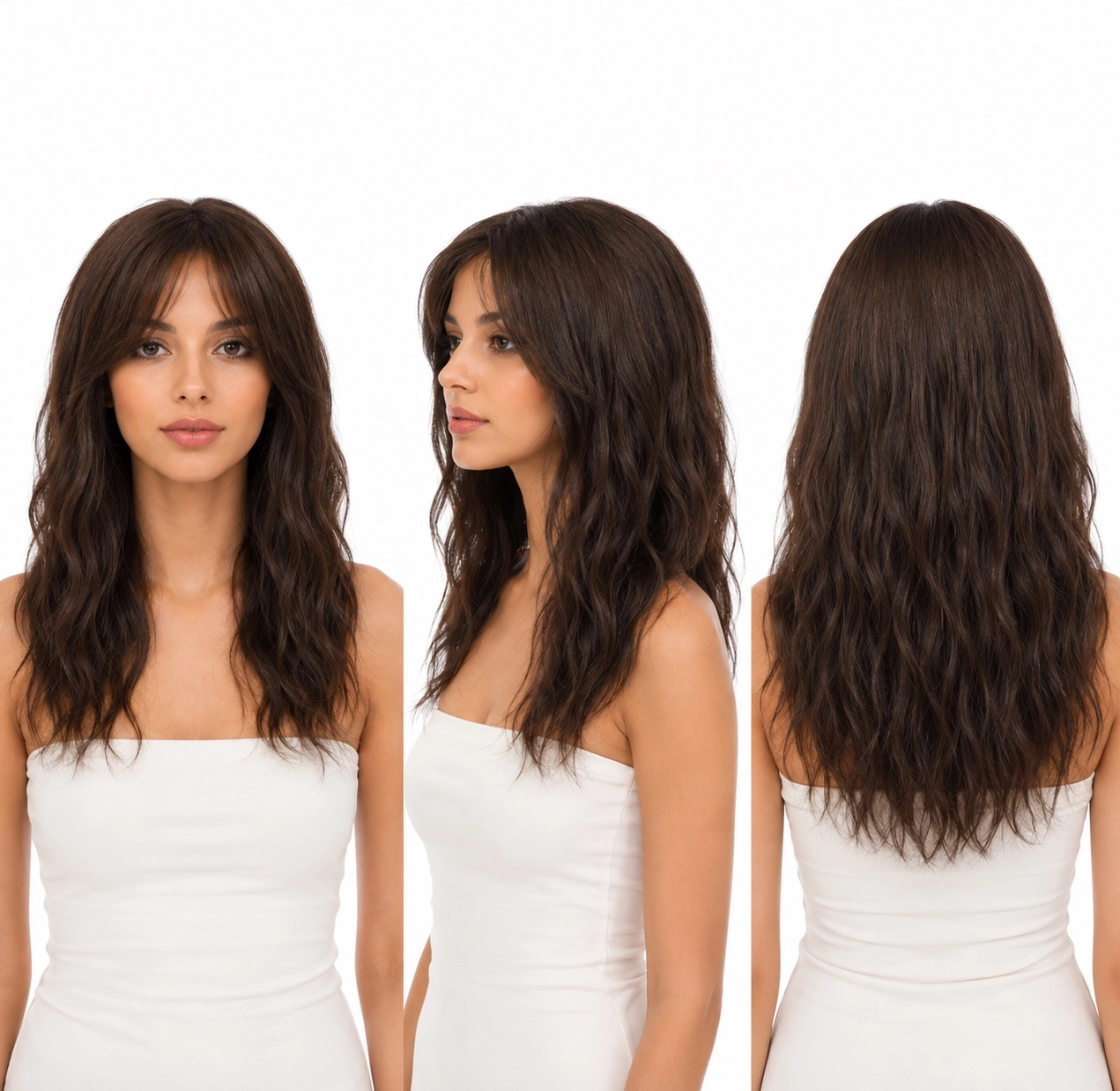 Perruque naturelle ondulée Châtain — 40 cm — Front Lace Wig