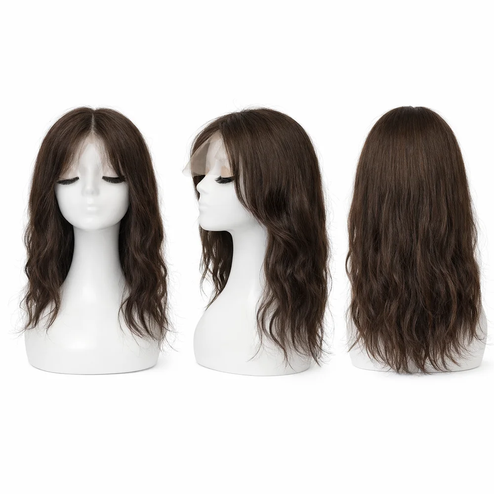Perruque naturelle ondulée Châtain — 40 cm — Front Lace Wig – Image 2