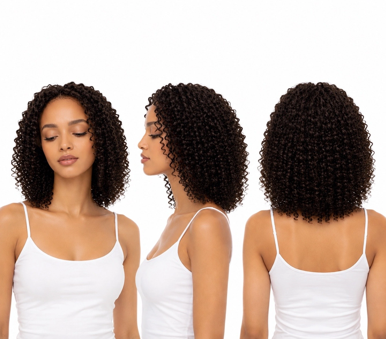 Perruque naturelle bouclée Noir clair — 45 cm — Front Lace Wig