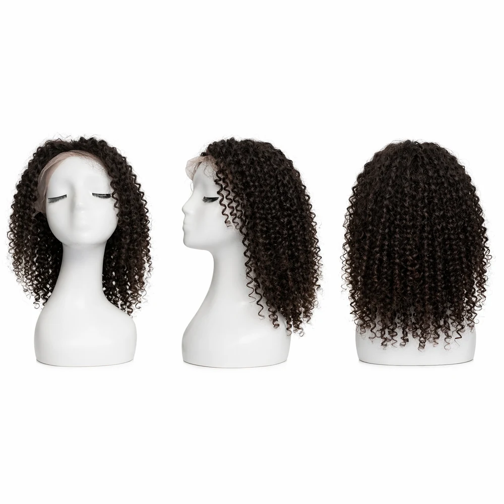 Perruque naturelle bouclée Noir clair — 45 cm — Front Lace Wig – Image 2