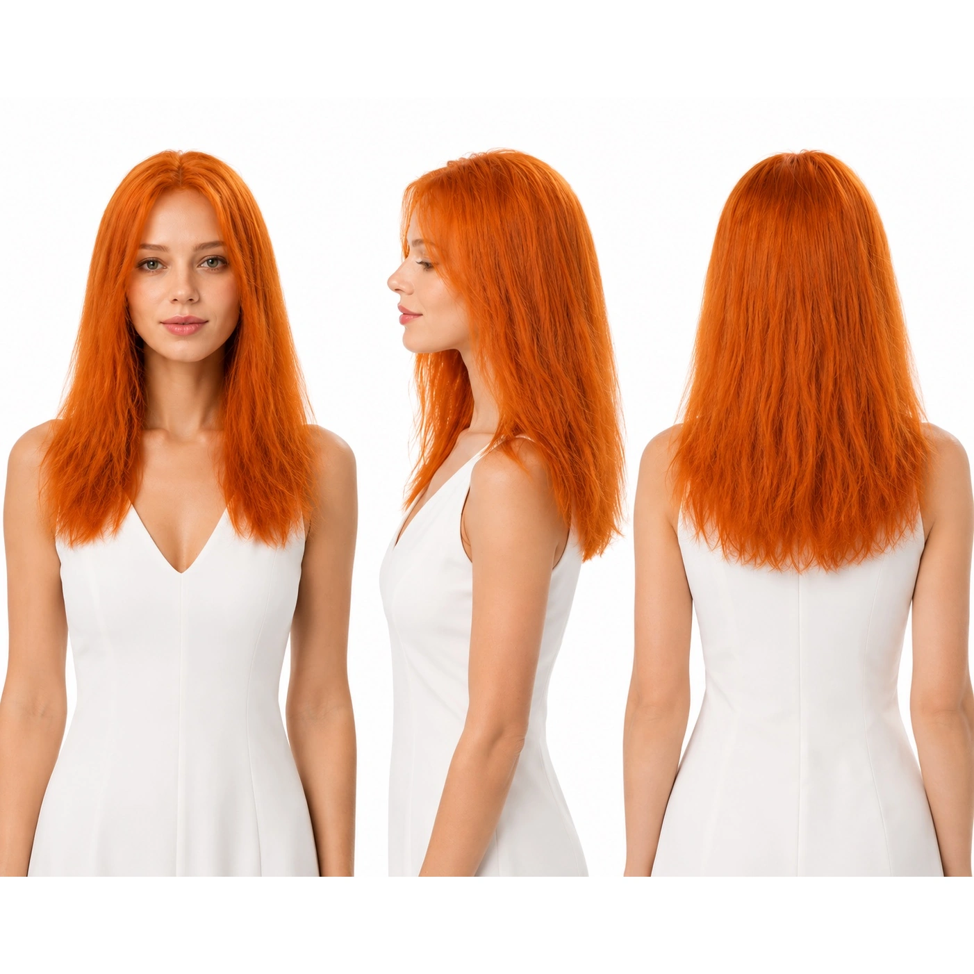 Perruque naturelle lisse Cuivré clair — 45 cm — Front Lace Wig