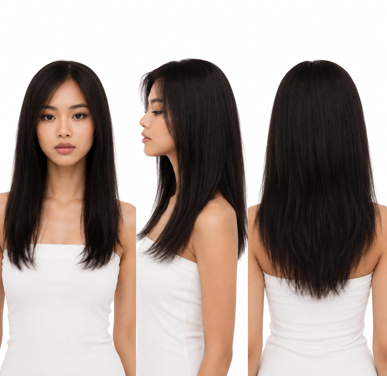Perruque naturelle lisse Brun — 50 cm — Front Lace Wig