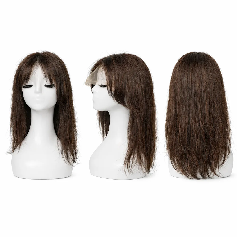 Perruque naturelle lisse Brun — 50 cm — Front Lace Wig – Image 2