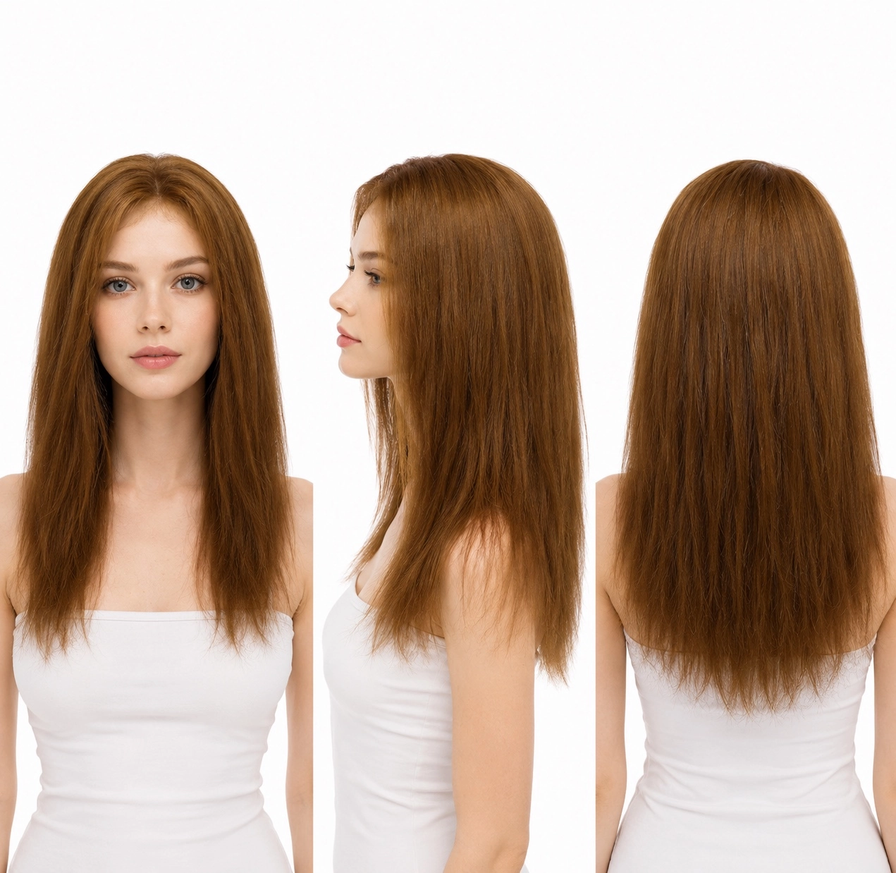 Perruque naturelle lisse Noisette — 50 cm — Front Lace Wig