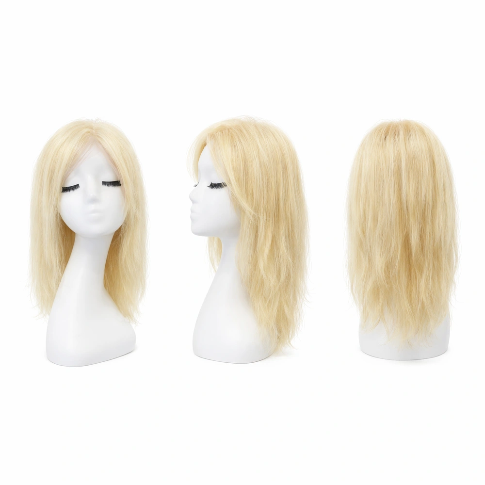 Perruque naturelle lisse Blond platine — 50 cm — Front Lace Wig – Image 2