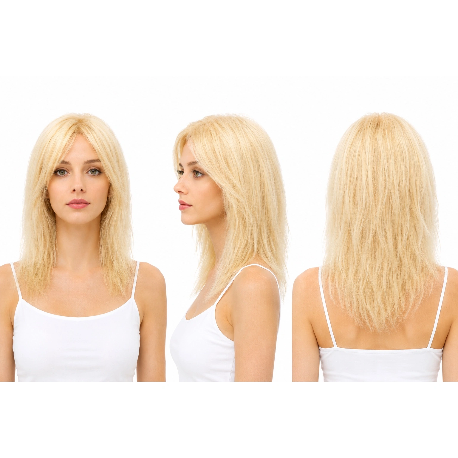 Perruque naturelle lisse Blond platine — 50 cm — Front Lace Wig