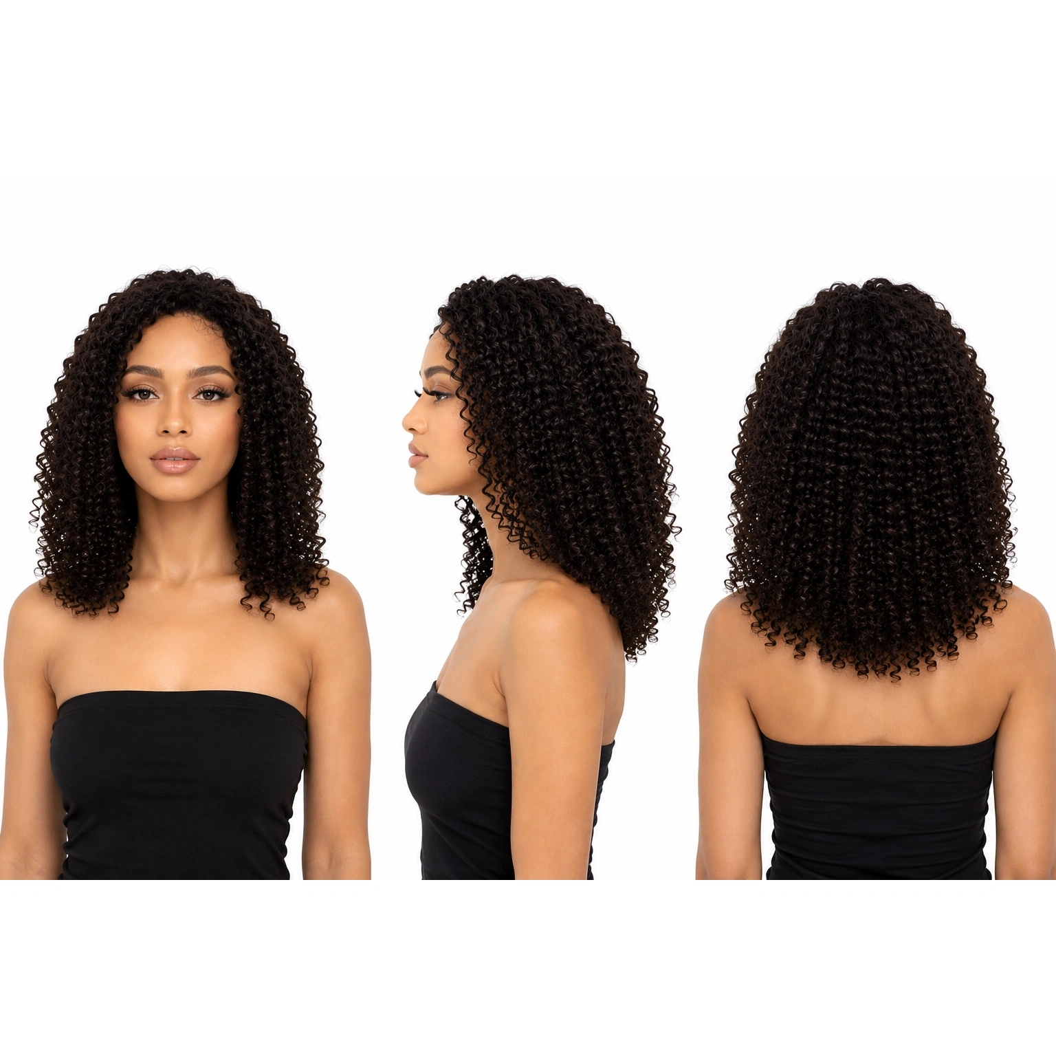 Perruque naturelle bouclée Noir clair — 55 cm — Front Lace Wig