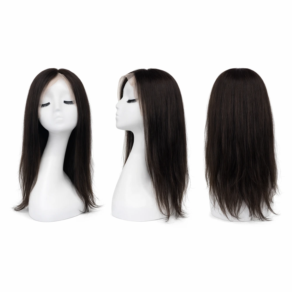 Perruque naturelle lisse Noir clair — 55 cm — Front Lace Wig – Image 2