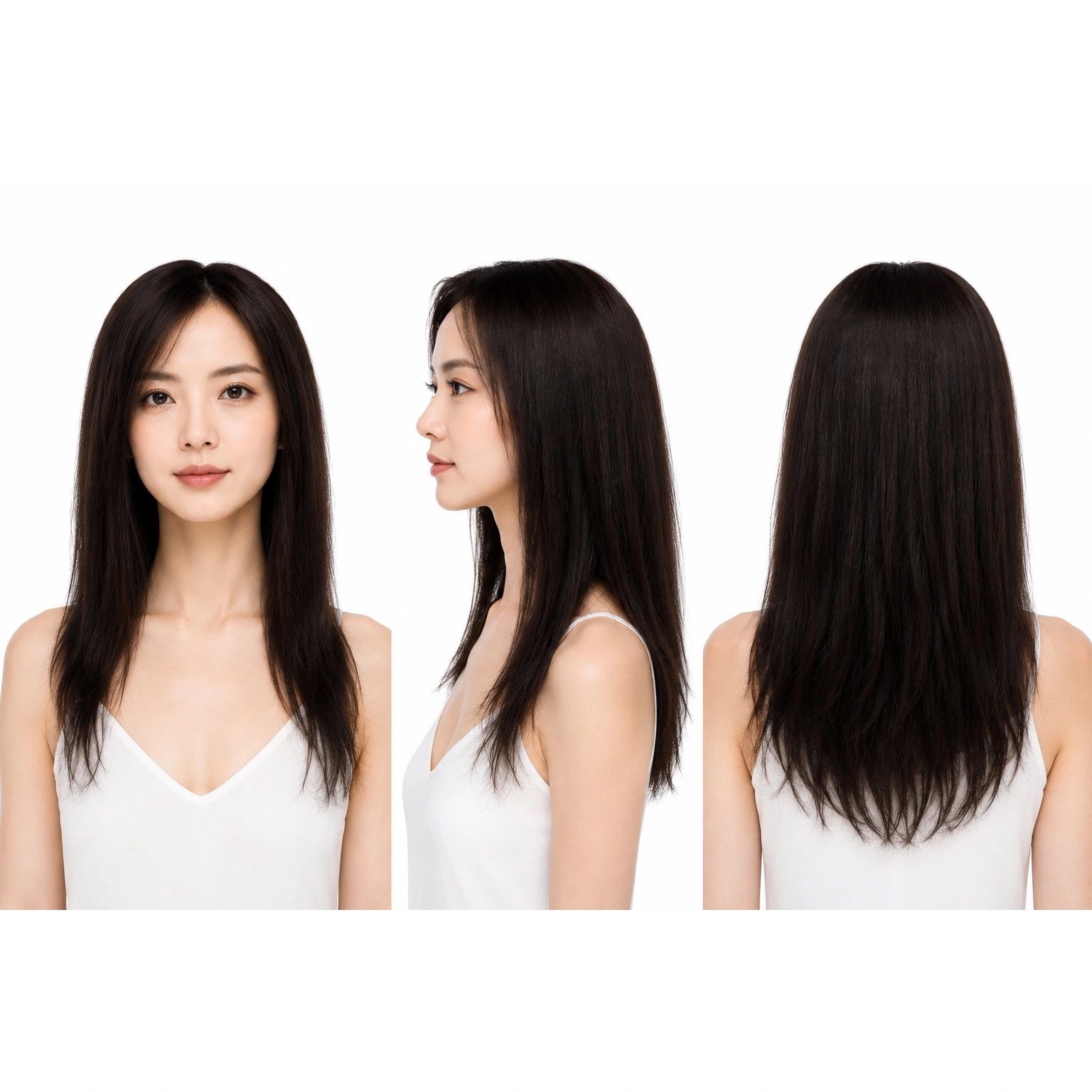 Perruque naturelle lisse Noir clair — 55 cm — Front Lace Wig
