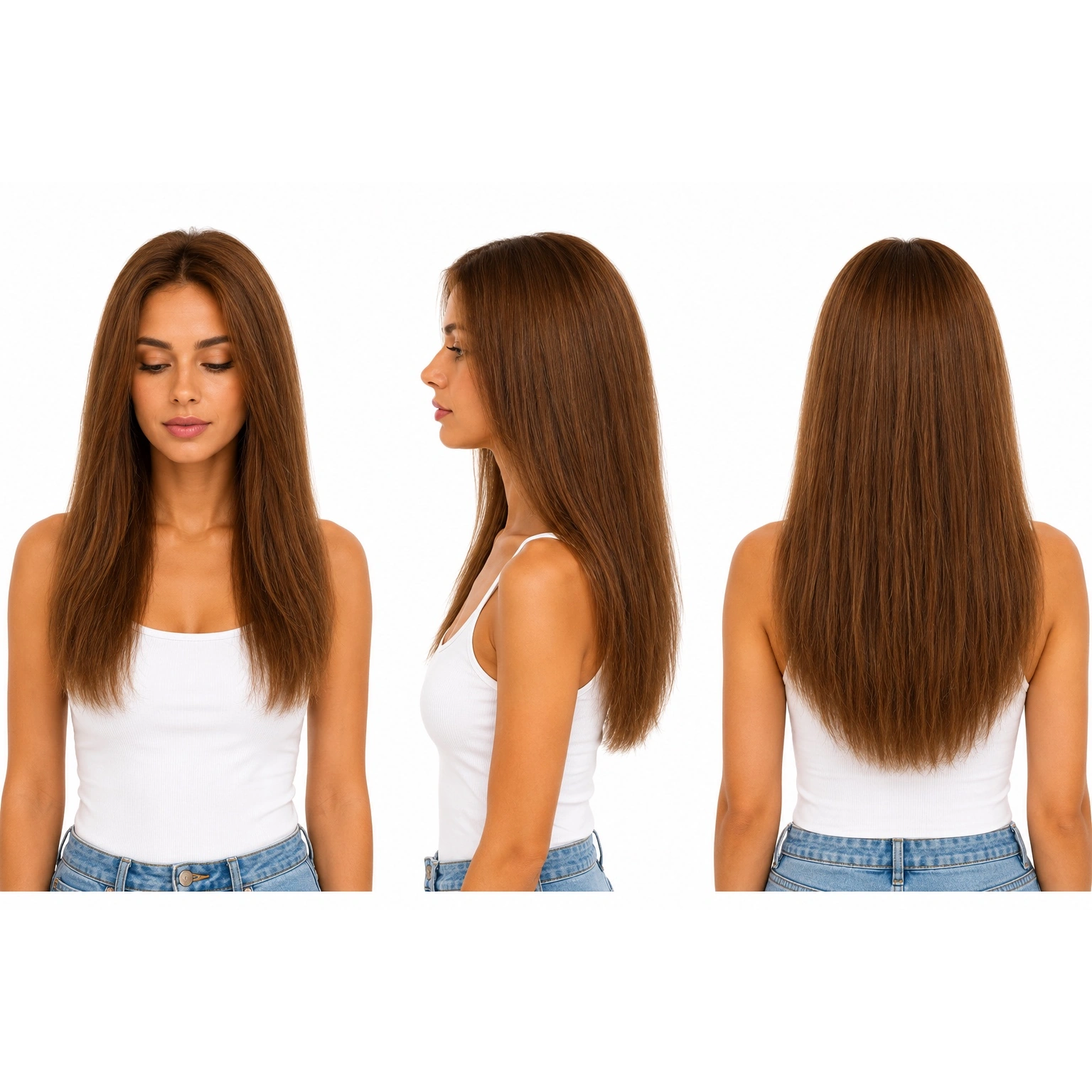 Perruque naturelle lisse Châtain — 55 cm — Front Lace Wig