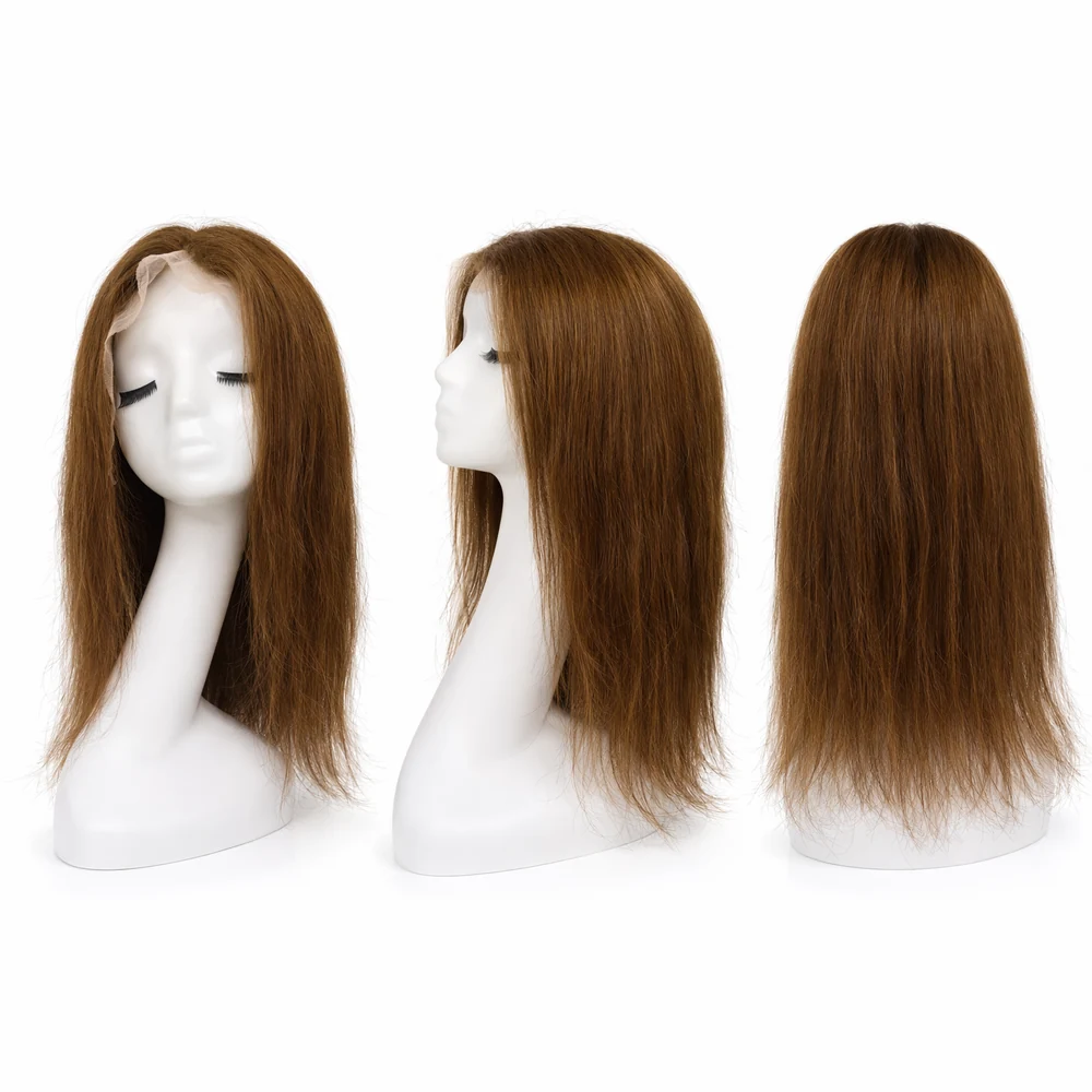 Perruque naturelle lisse Châtain — 55 cm — Front Lace Wig – Image 2