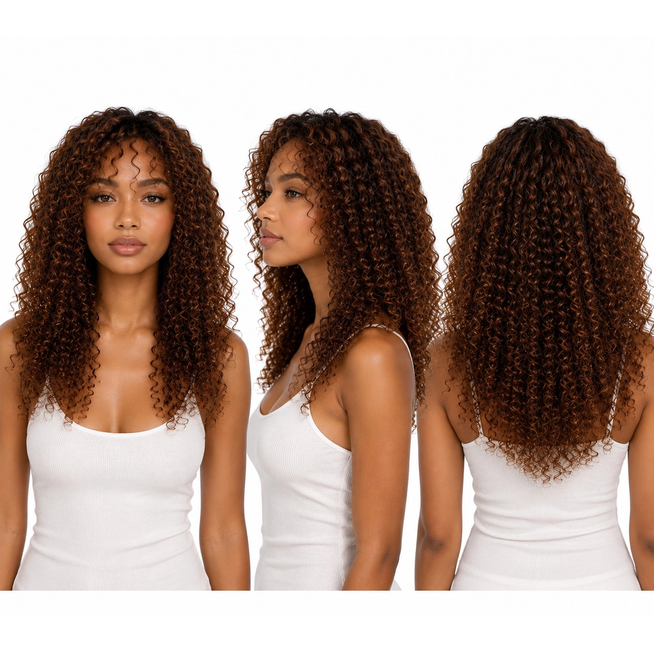Perruque naturelle bouclée Châtain — 60 cm — Front Lace Wig