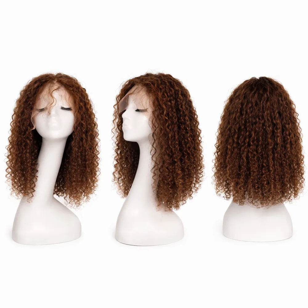 Perruque naturelle bouclée Châtain — 60 cm — Front Lace Wig – Image 2