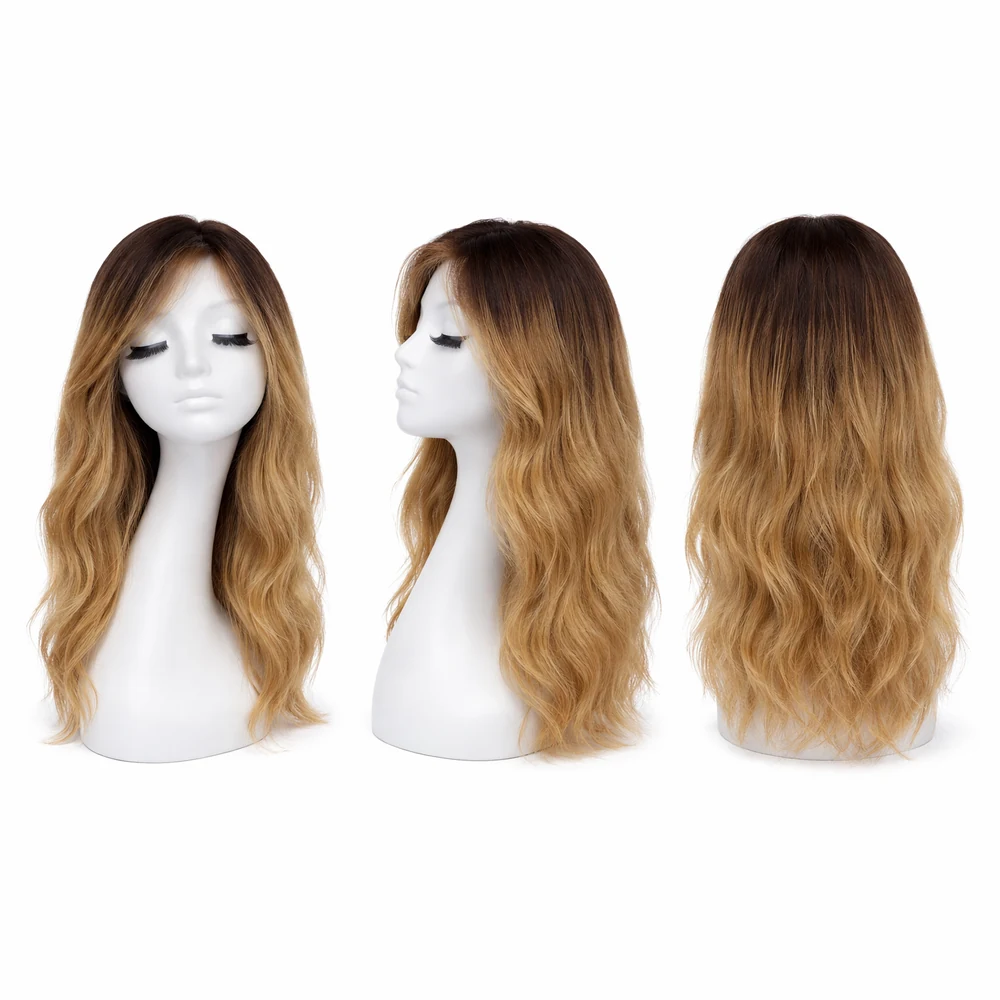 Perruque naturelle ondulée Tie & Dye brun-cuivre — 60 cm — Front Lace Wig – Image 2
