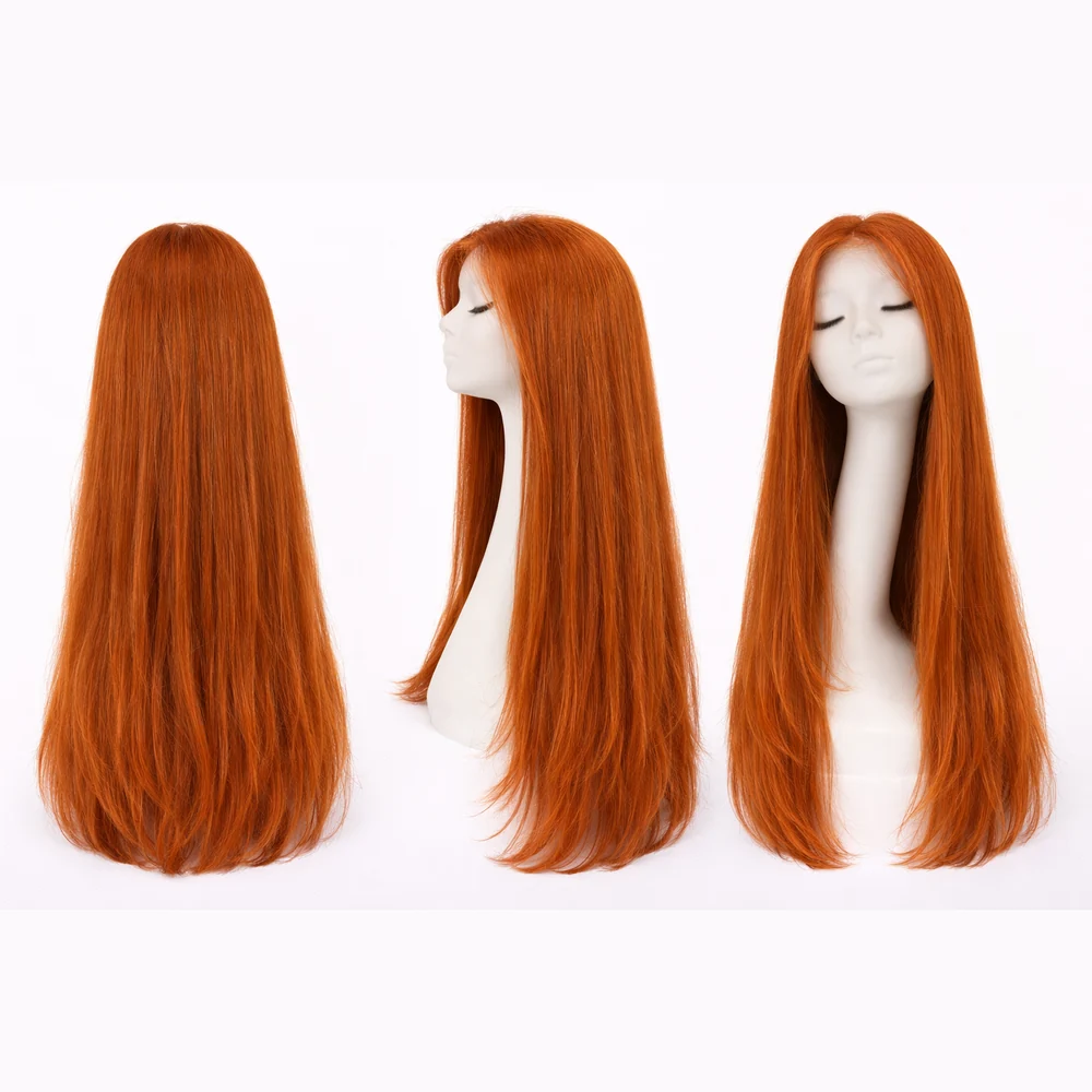 Perruque naturelle lisse Cuivré clair — 65 cm — Front Lace Wig – Image 2