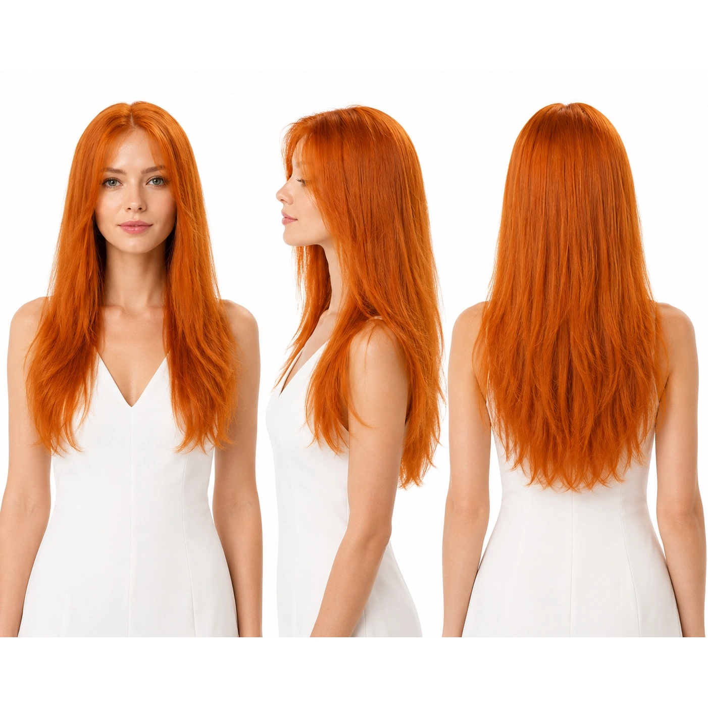 Perruque naturelle lisse Cuivré clair — 65 cm — Front Lace Wig