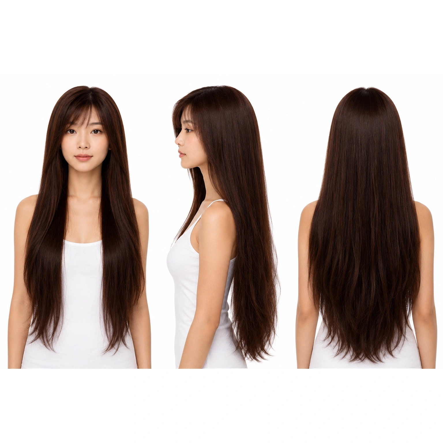 Perruque naturelle lisse Châtain — 65 cm — Front Lace Wig