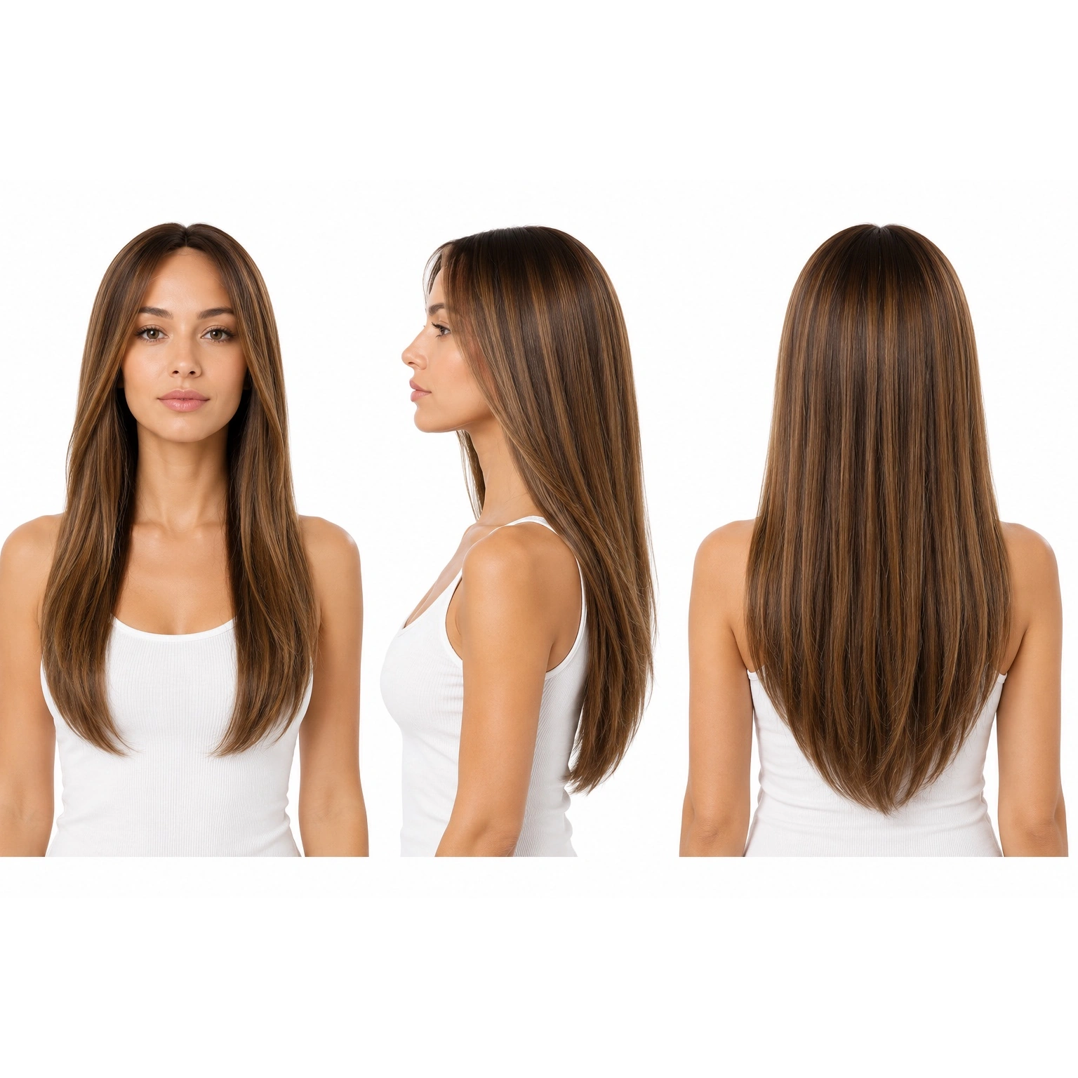Perruque naturelle lisse Noisette — 65 cm — Front Lace Wig