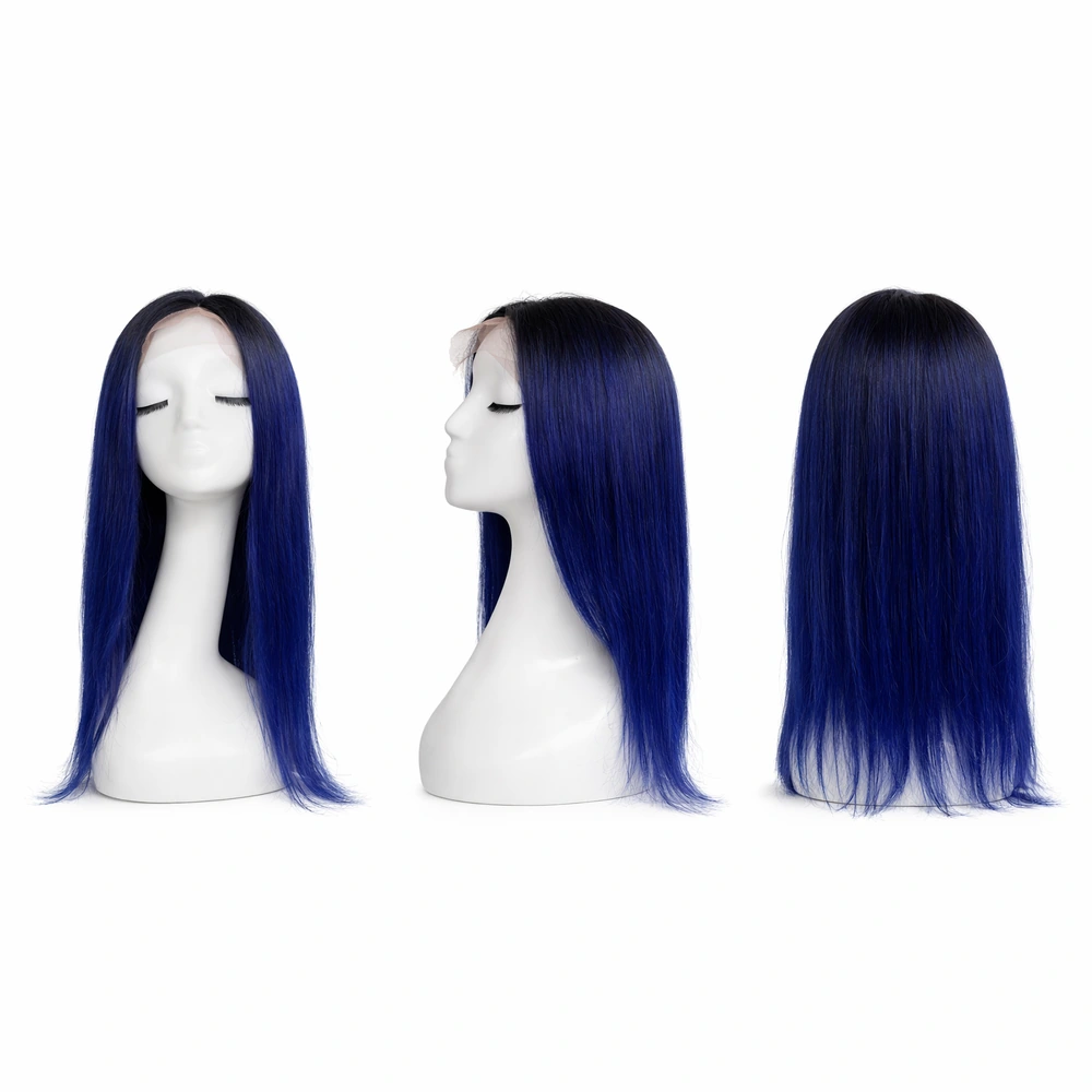 Perruque naturelle lisse Bleu — 65 cm — Front Lace Wig – Image 2