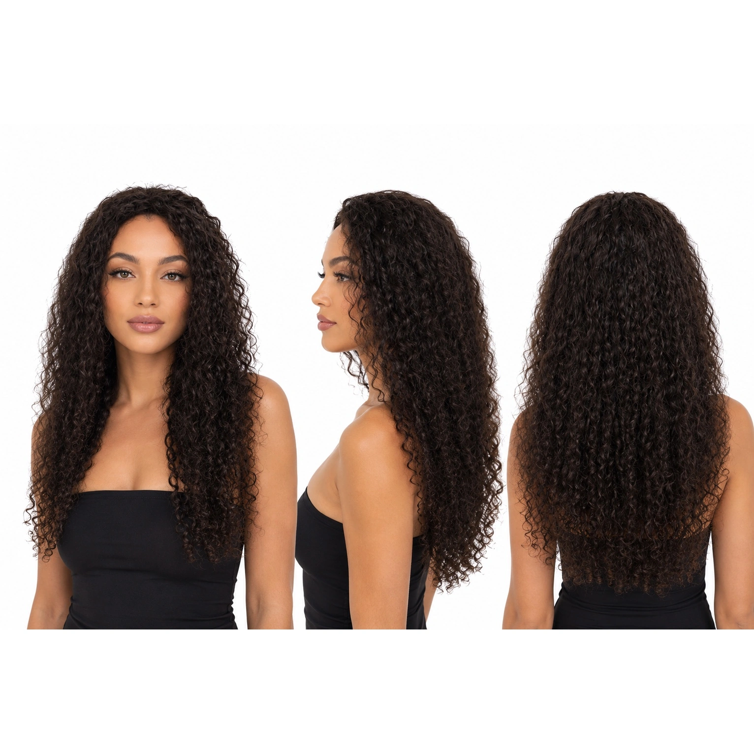 Perruque naturelle bouclée Noir clair — 70 cm — Front Lace Wig