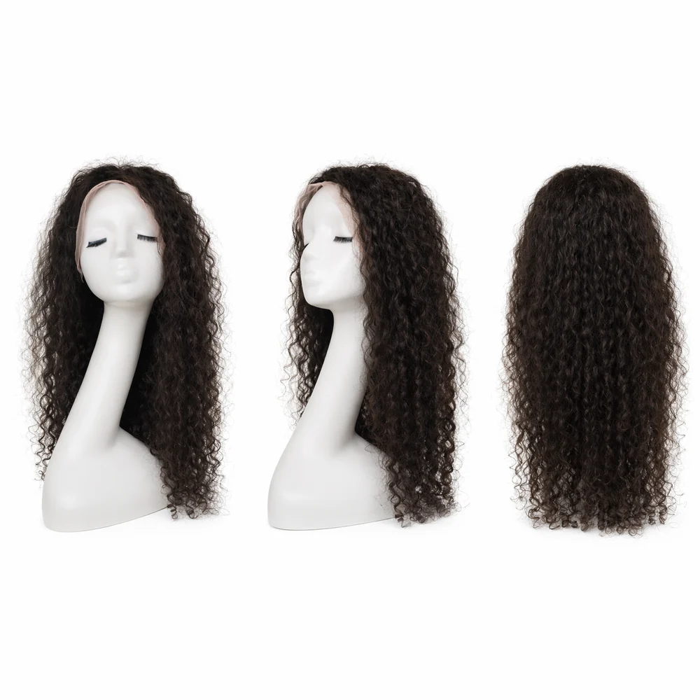 Perruque naturelle bouclée Noir clair — 70 cm — Front Lace Wig – Image 2