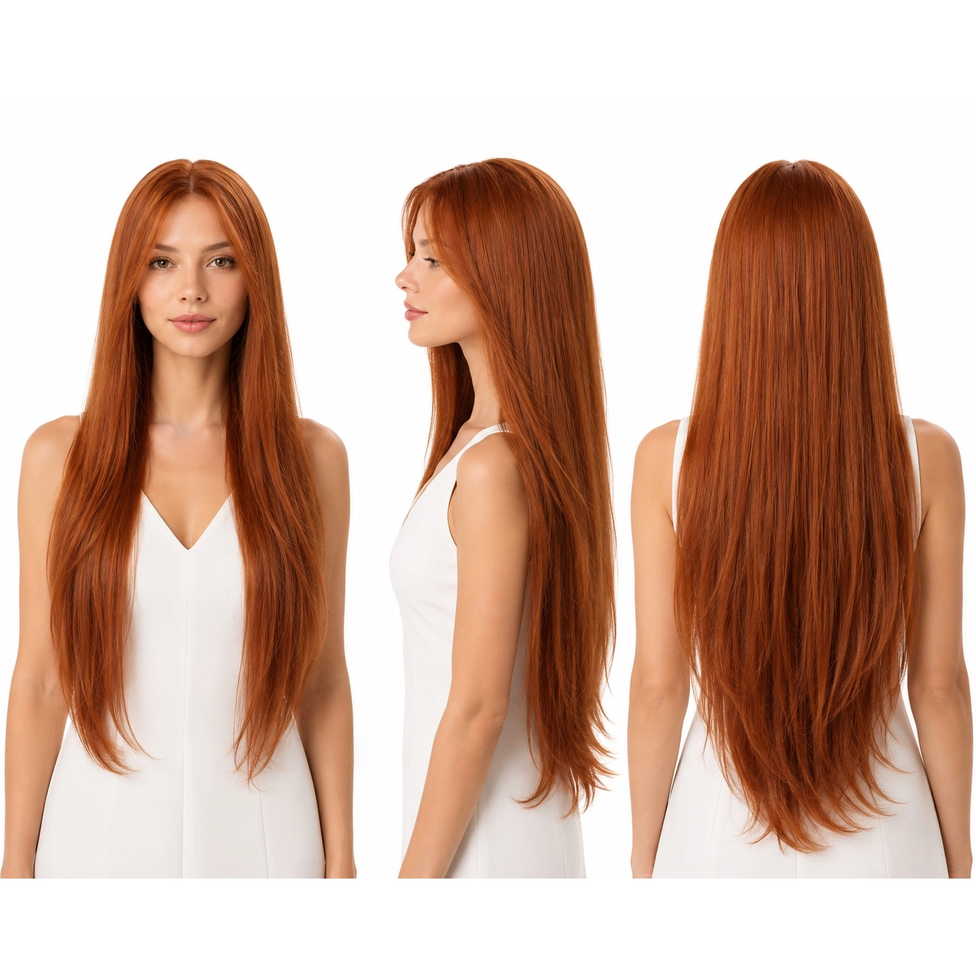 Perruque naturelle lisse Cuivré clair — 75 cm — Front Lace Wig