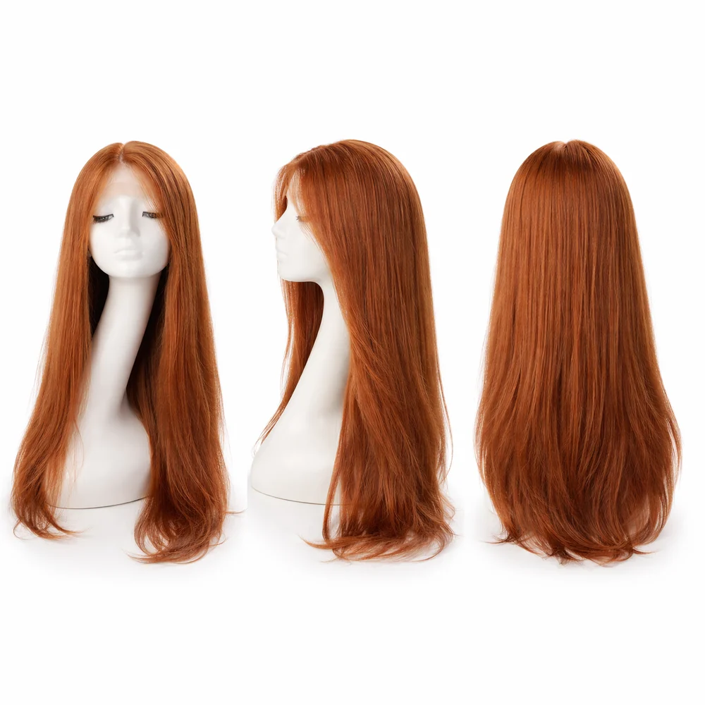 Perruque naturelle lisse Cuivré clair — 75 cm — Front Lace Wig – Image 2