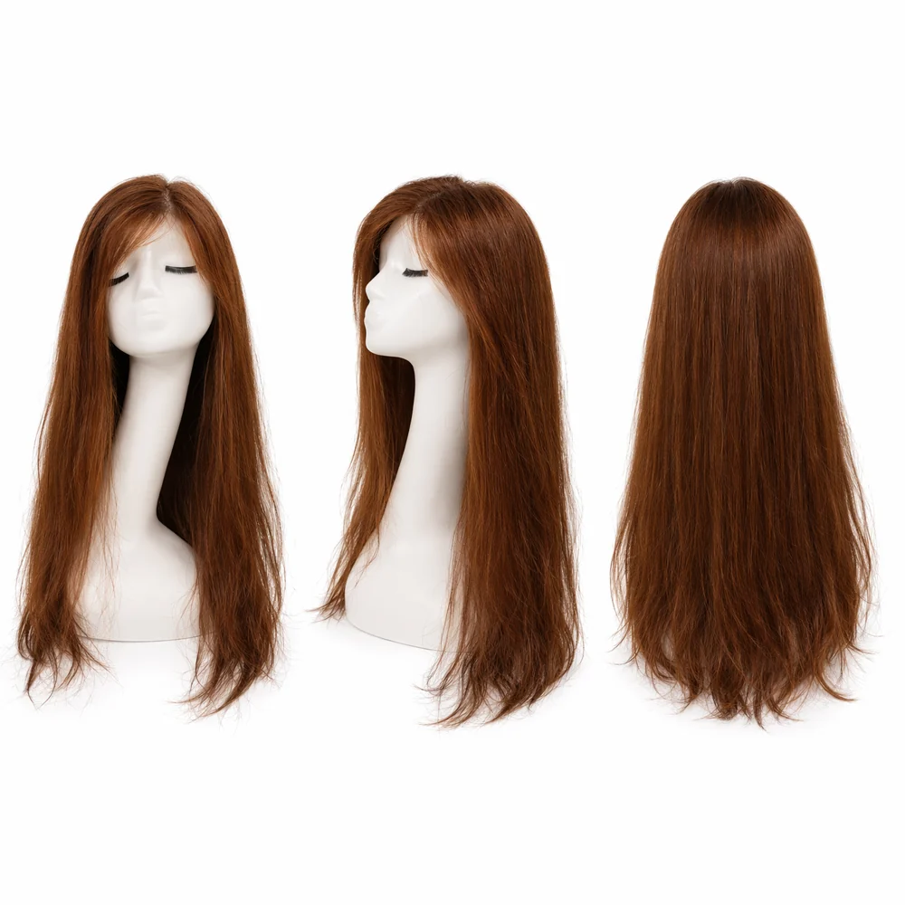 Perruque naturelle lisse Châtain — 75 cm — Front Lace Wig – Image 2