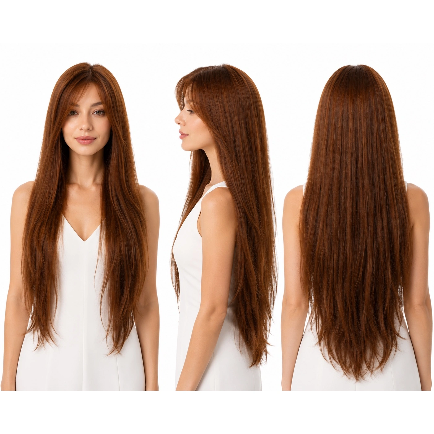 Perruque naturelle lisse Châtain — 75 cm — Front Lace Wig
